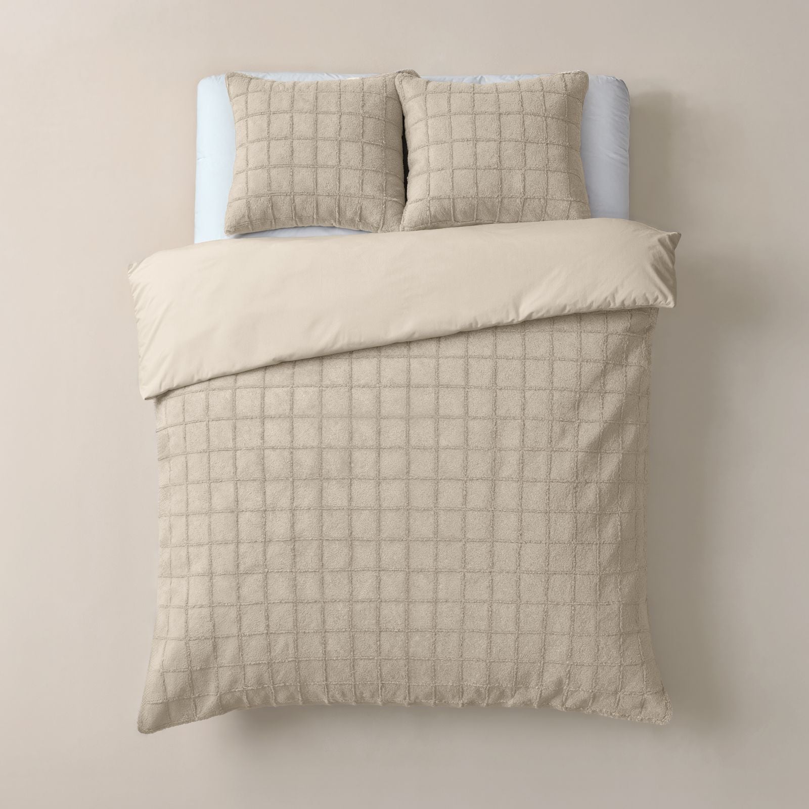 NordDream Teddy Faux Fur Check pussilakana beige 200x200/220cm