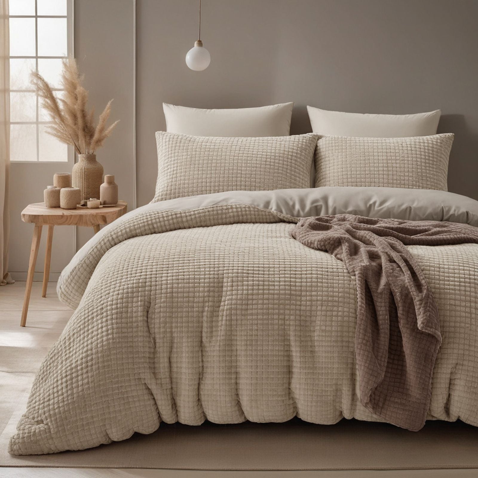 NordDream Teddy Check pussilakana 140x200 taupe teddy