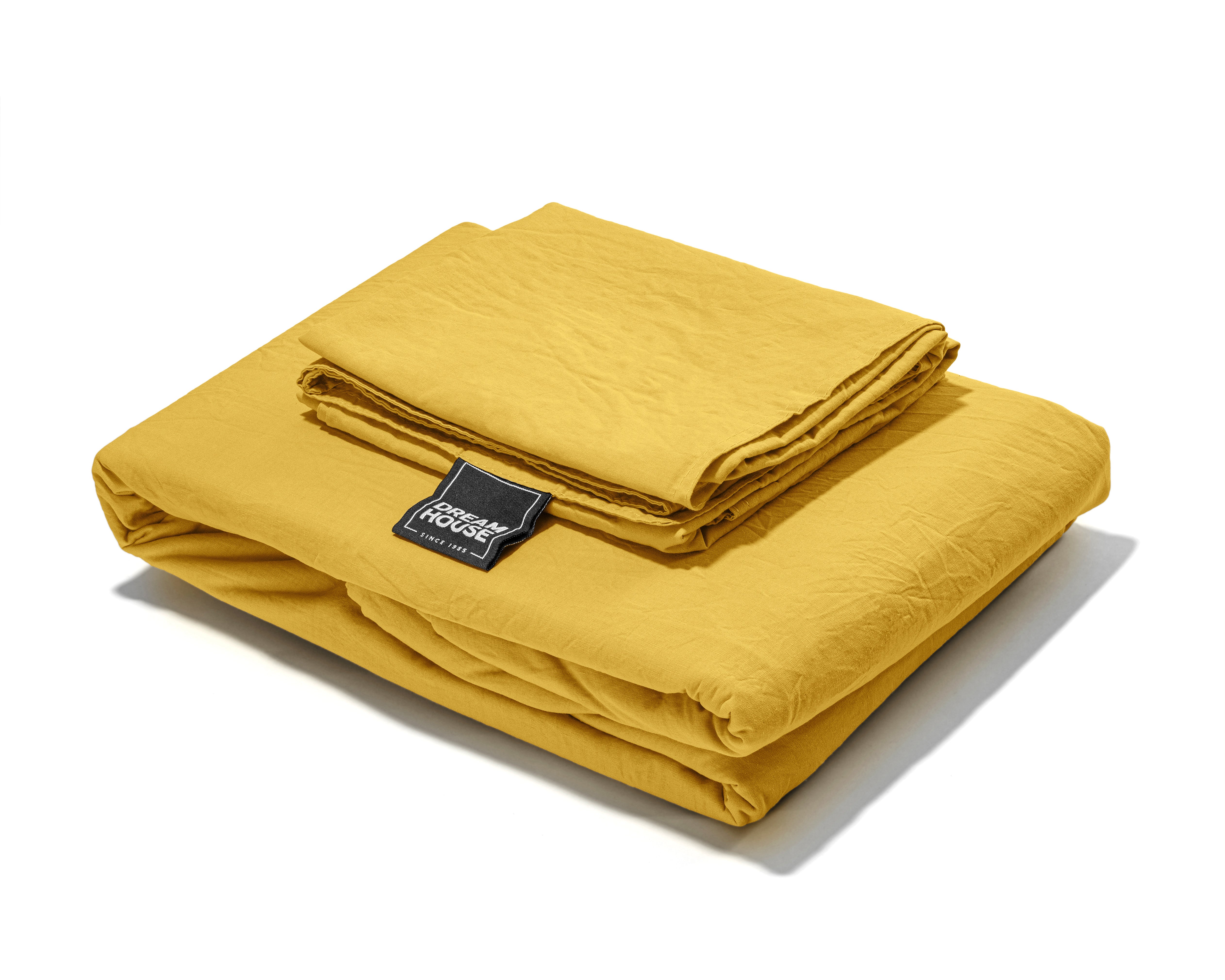NordDream Stone Washed pussilakanasetti mustard 200x200 puuvilla