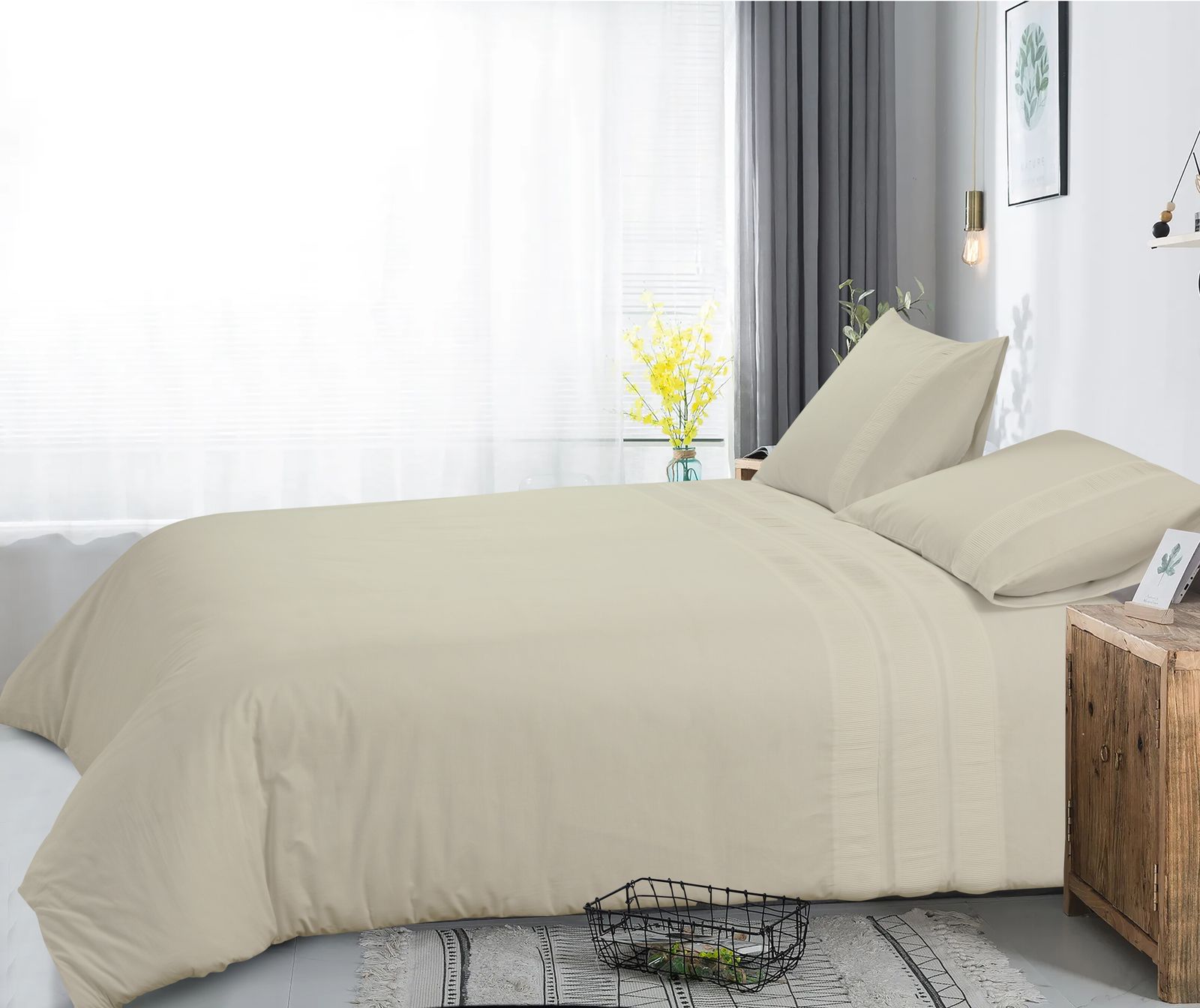 NordDream Bali percale pussilakana creme tyynyliinoilla