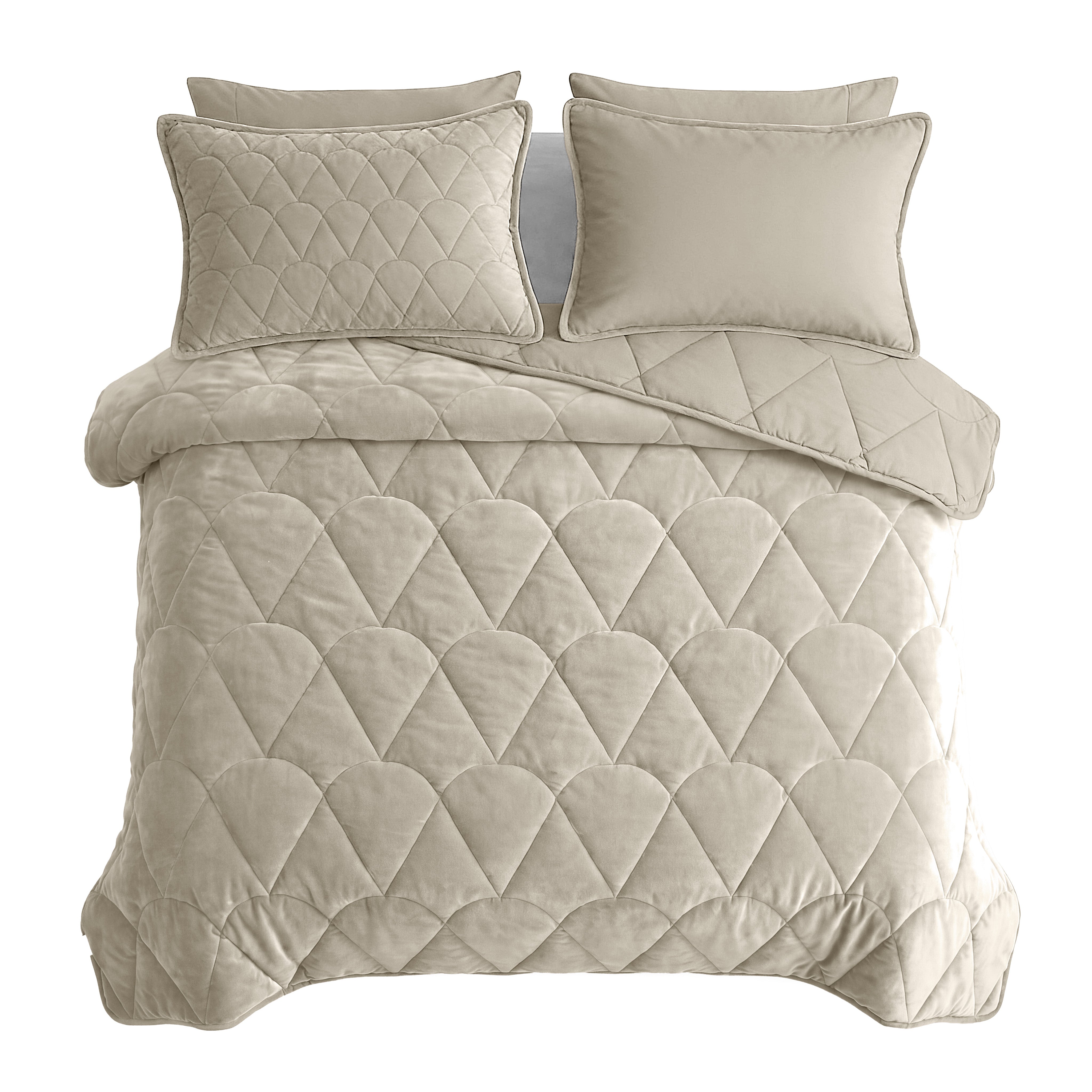 NordDream Lazy Velvet pussiton peitto taupe/harmaa tyynyliinoilla