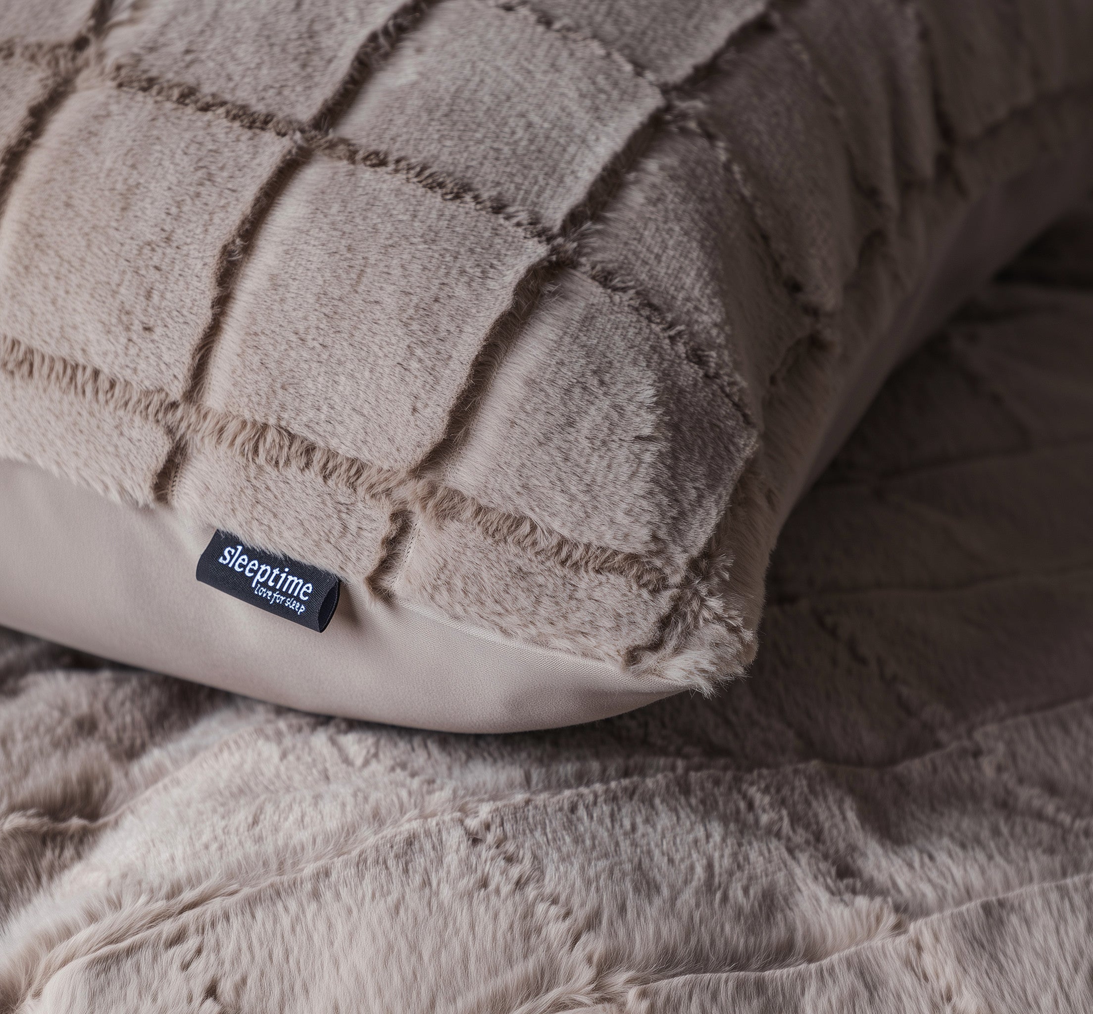 NordDream Teddy Faux Fur Check Taupe pussilakana 140x200/220