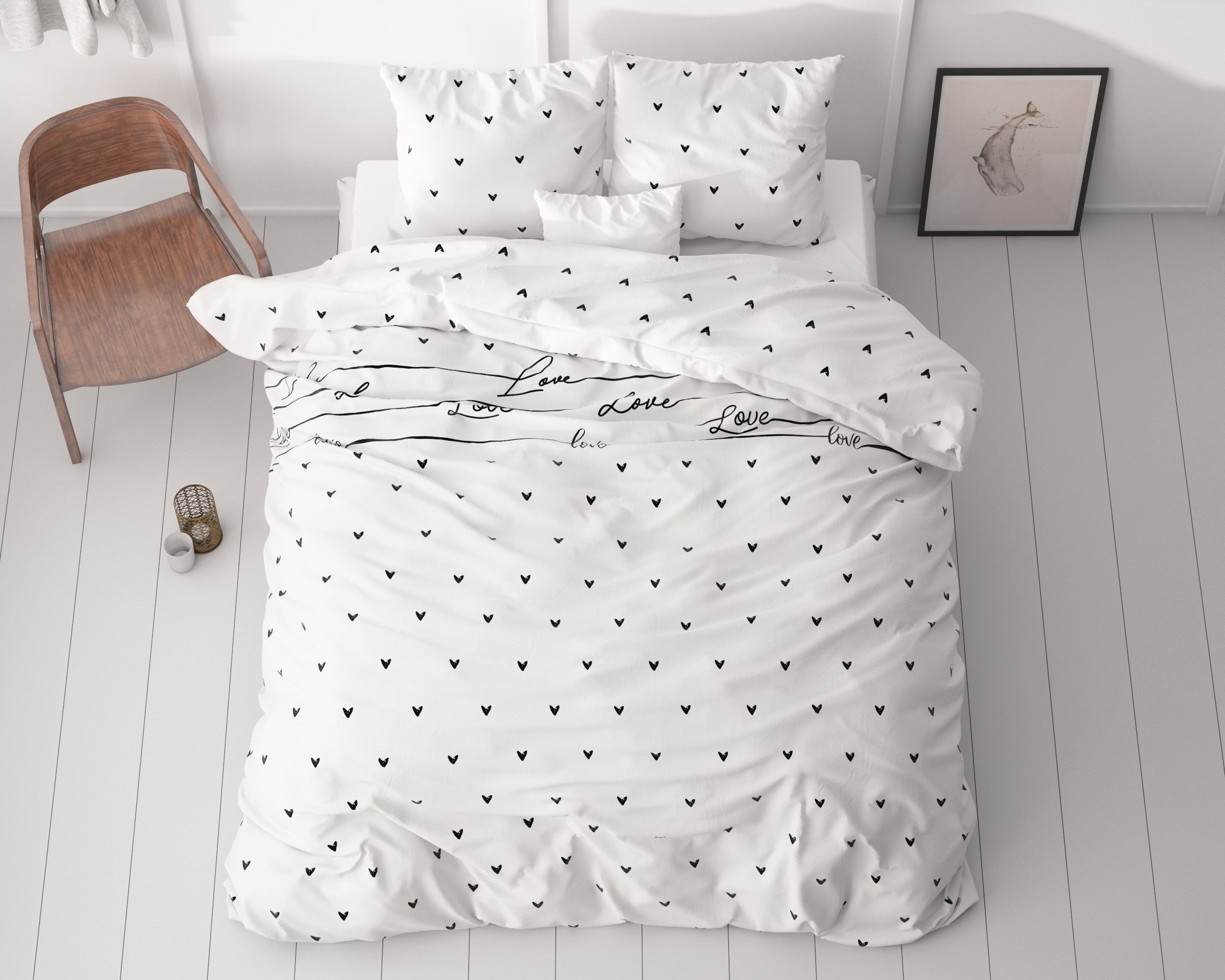 NordDream Classy Love On Love pussilakana 140x200/220 valkoinen