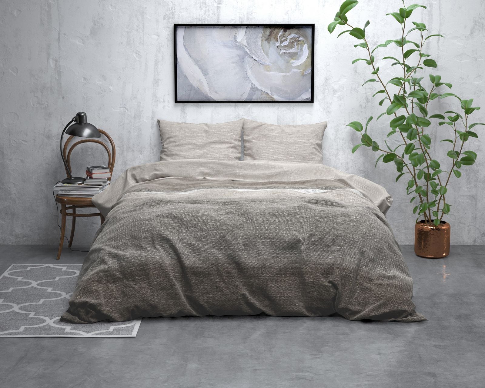 NordDream Flanel Stone Stripe pussilakanasetti taupe 200x220
