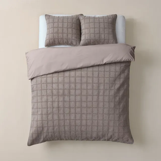 NordDream Teddy Faux Fur Check Taupe pussilakana 140x200/220