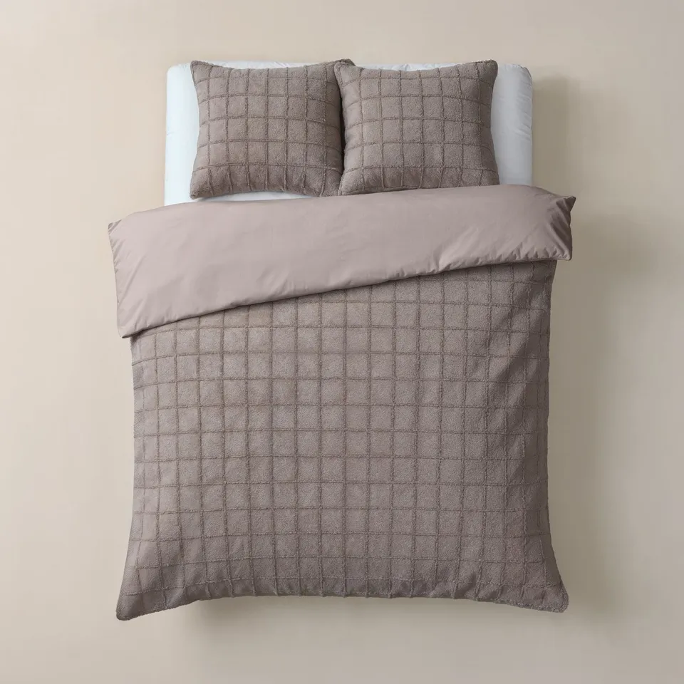 NordDream Teddy Faux Fur Check Taupe pussilakana 140x200/220
