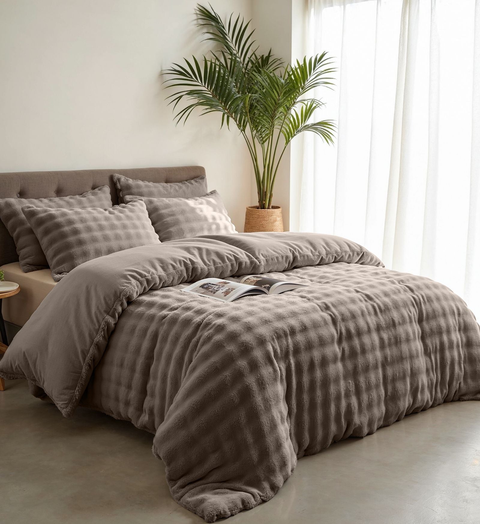 NordDream Teddy Pompom tekoturkis pussilakana 200x220 taupe pehmeä