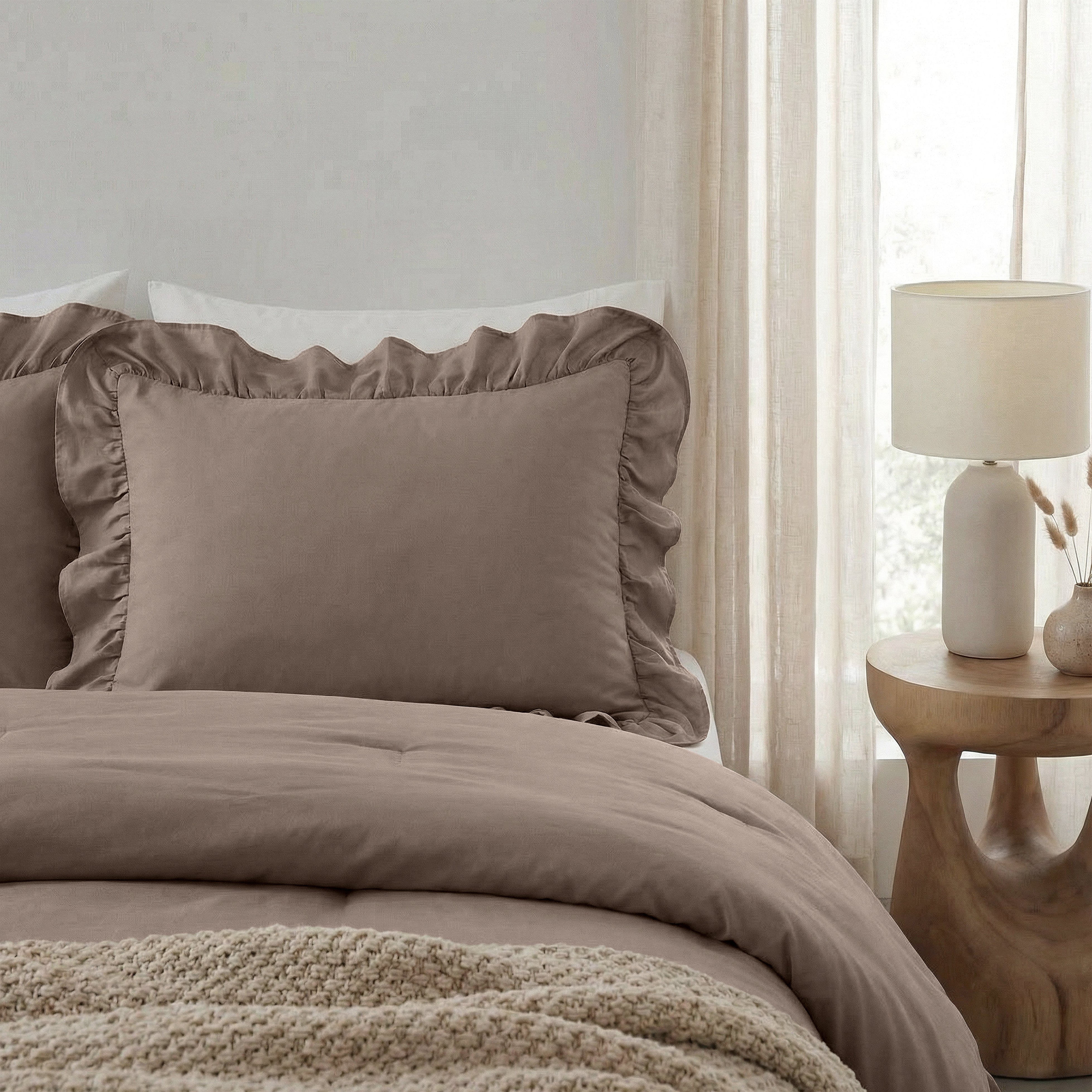 NordDream Lazy Ruffles tyynyliina taupe 60x70 2 kpl