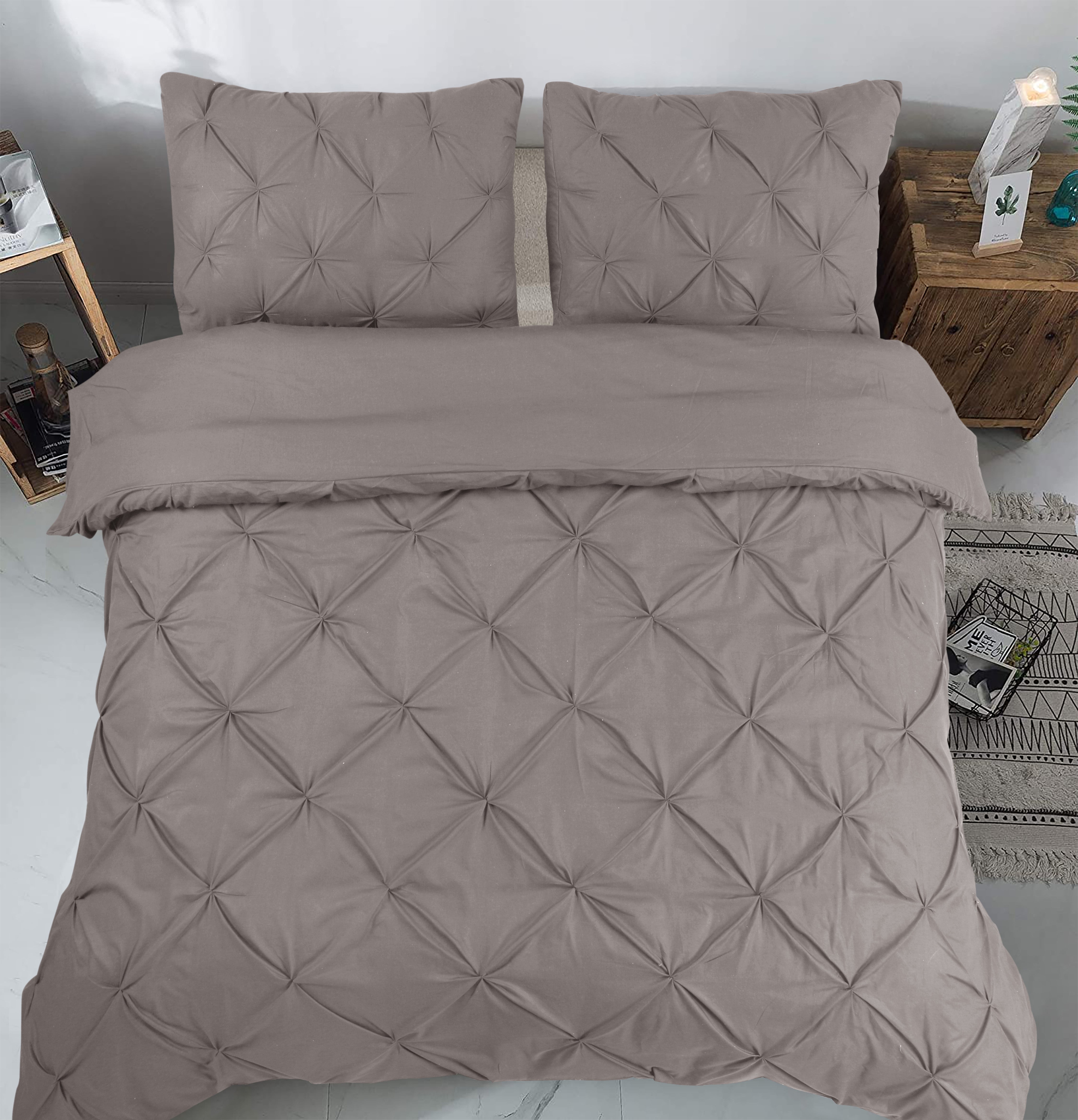 NordDream Salvador 200x220 pussilakana taupe pintuck