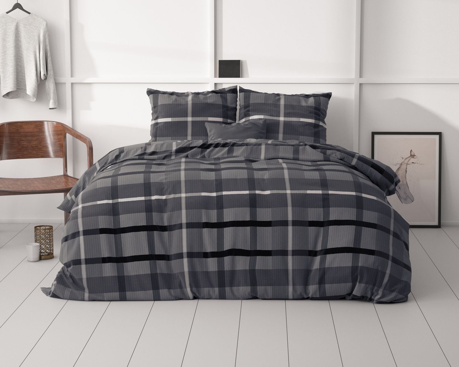 NordDream Classy Vintage Check pussilakana antrasiitti