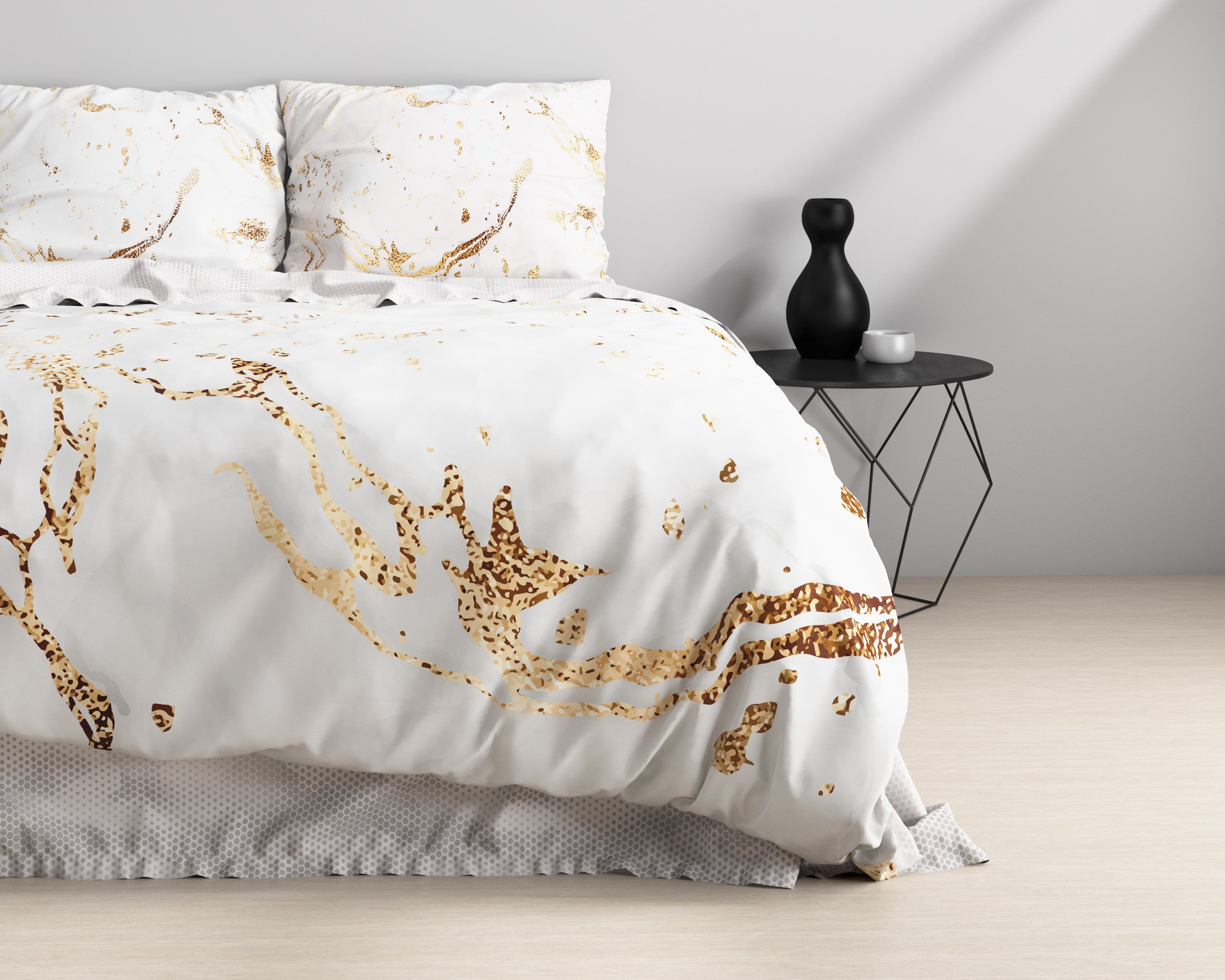 NordDream Marble Bianco pussilakana valkoinen 200x200 satiini