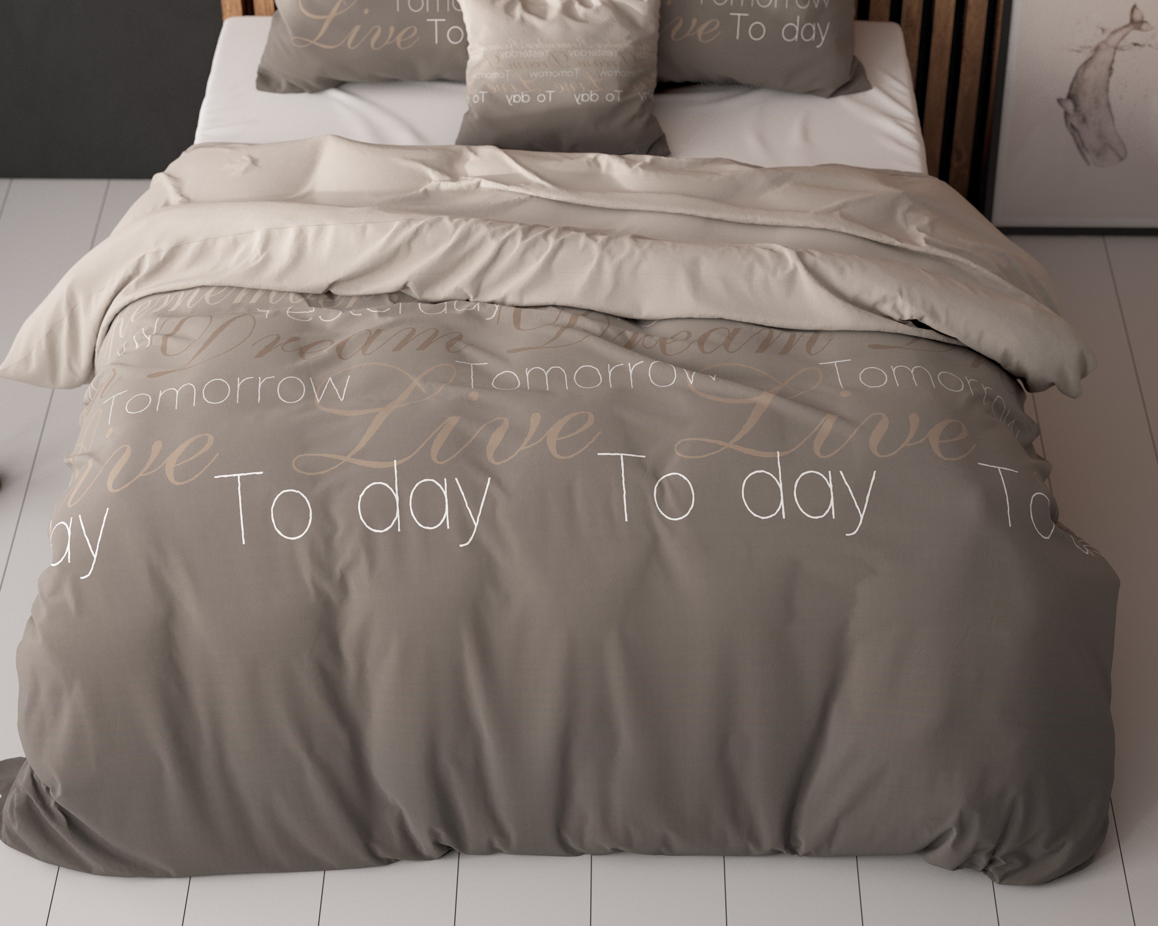 NordDream Elegance Live Today pussilakana 200x220 taupe kaksipuolinen