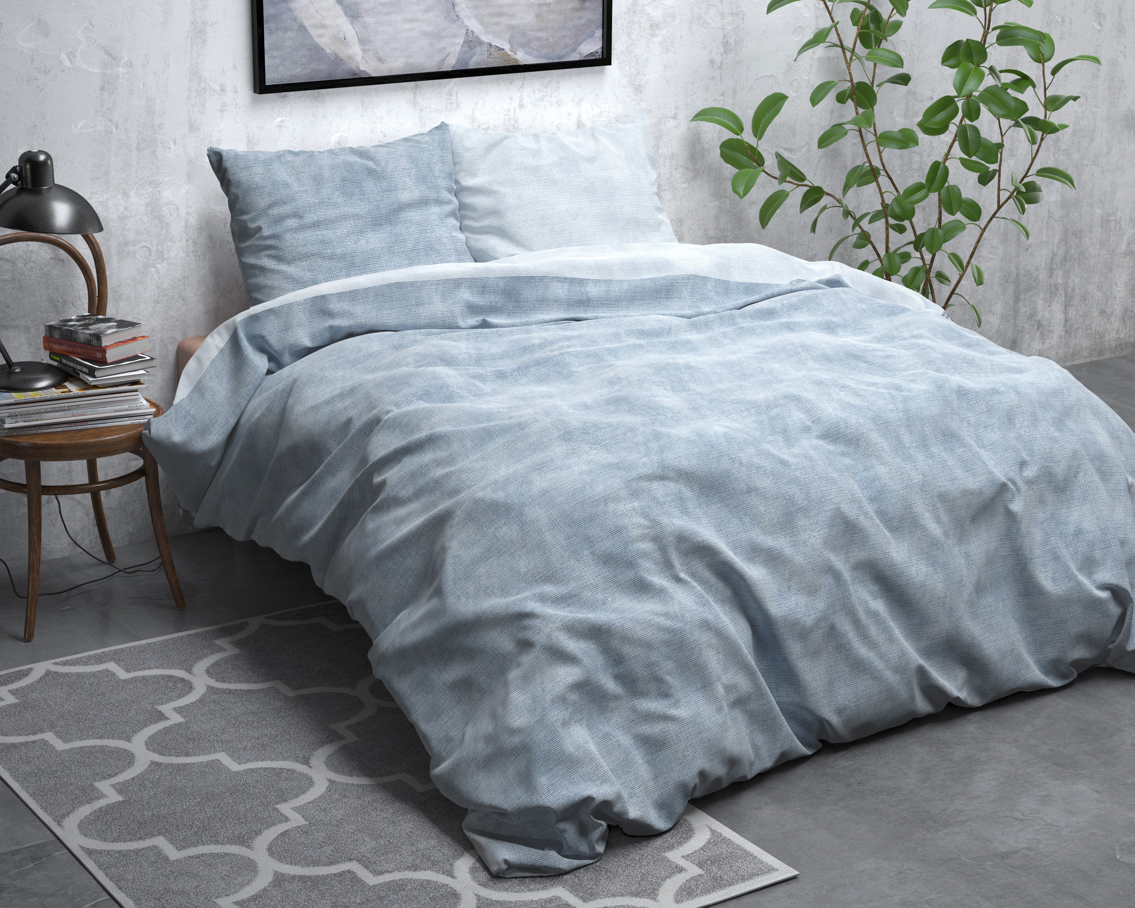 NordDream Flanel Washed Cotton pussilakana 200x200/220 sininen
