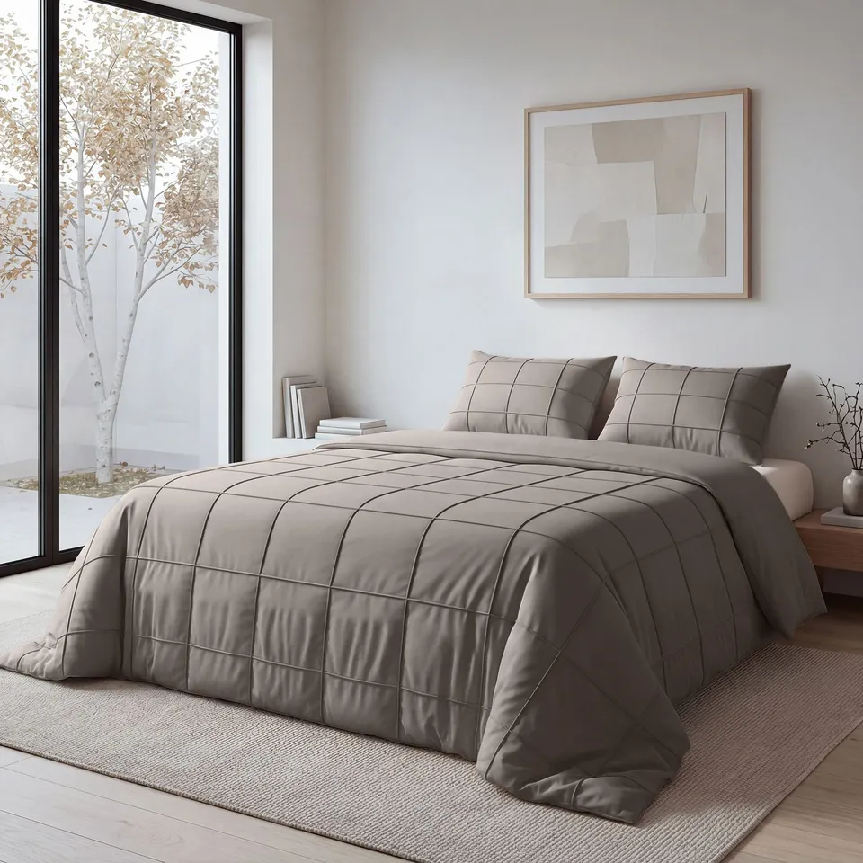 NordDream Fresh Check Pintuck pussilakana taupe 240x200/220