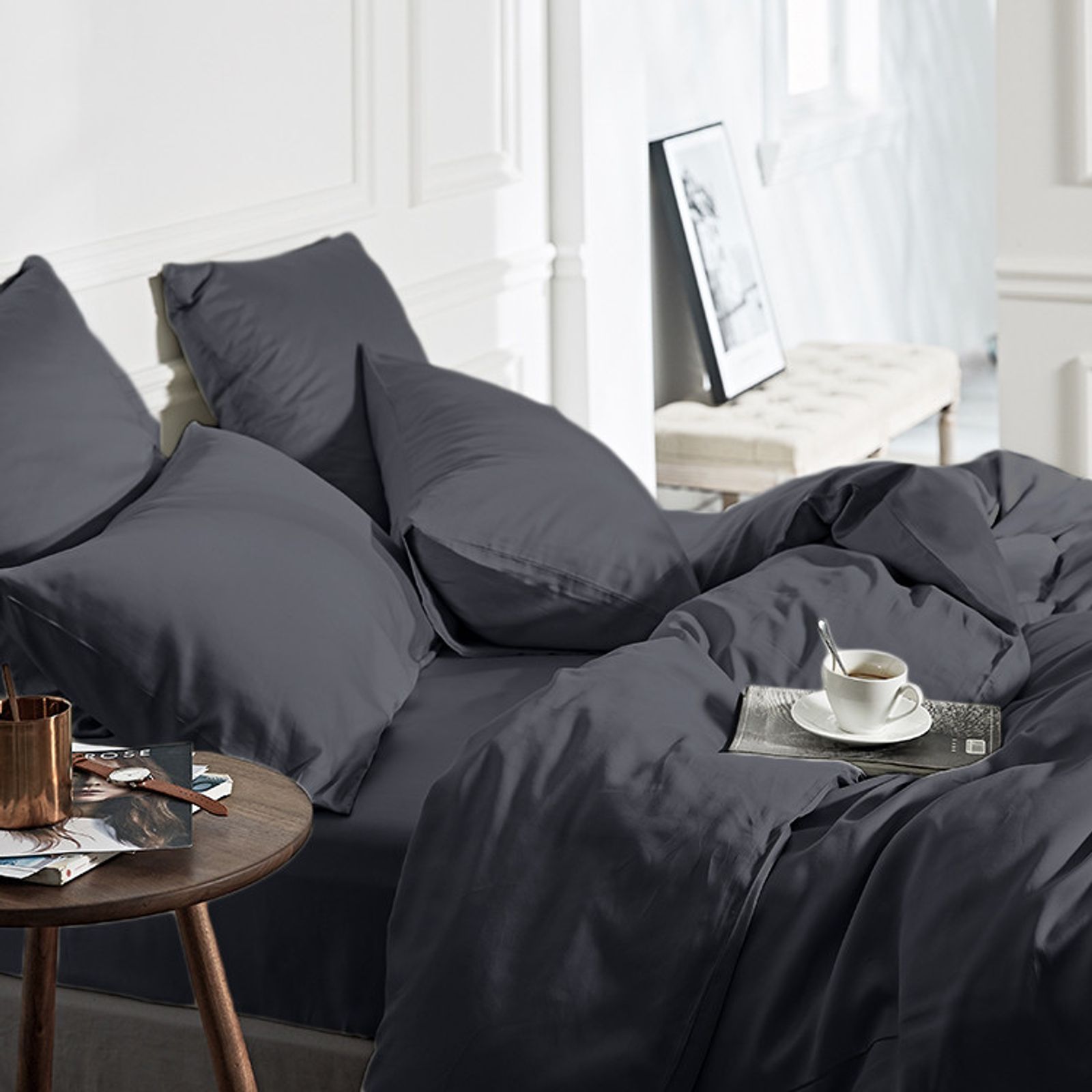 NordDream Bamboo pussilakanasetti 140x200 antrasiitti bambu