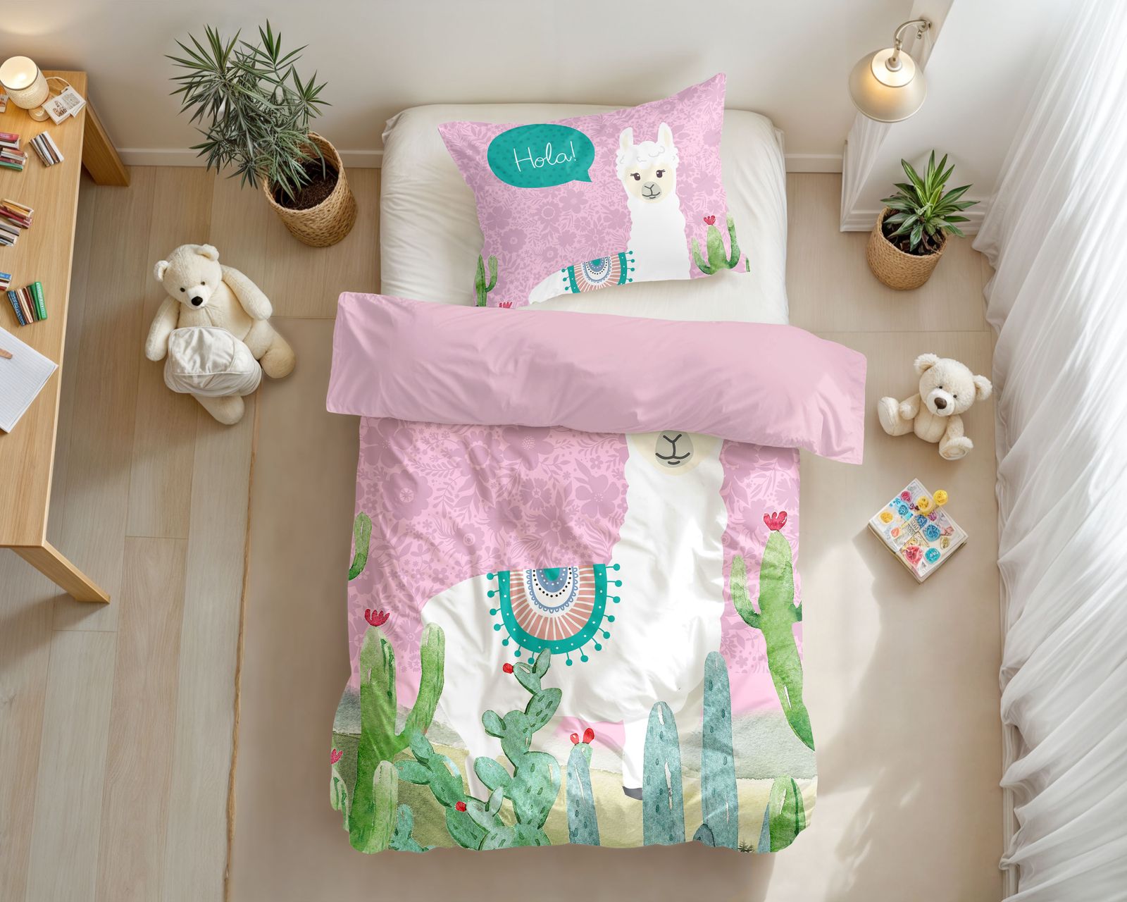 NordDream Kids Hola Lama pussilakana pinkki 140x200/220