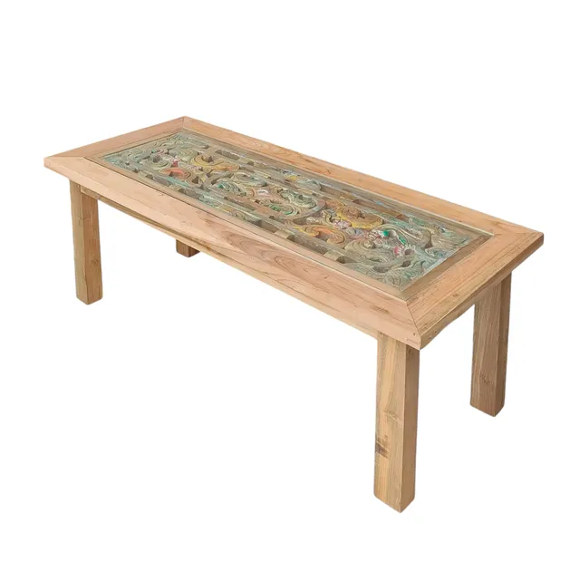 Sasus Vintage sohvapöytä tiikki lasikansi 126 x 53 x 45 cm