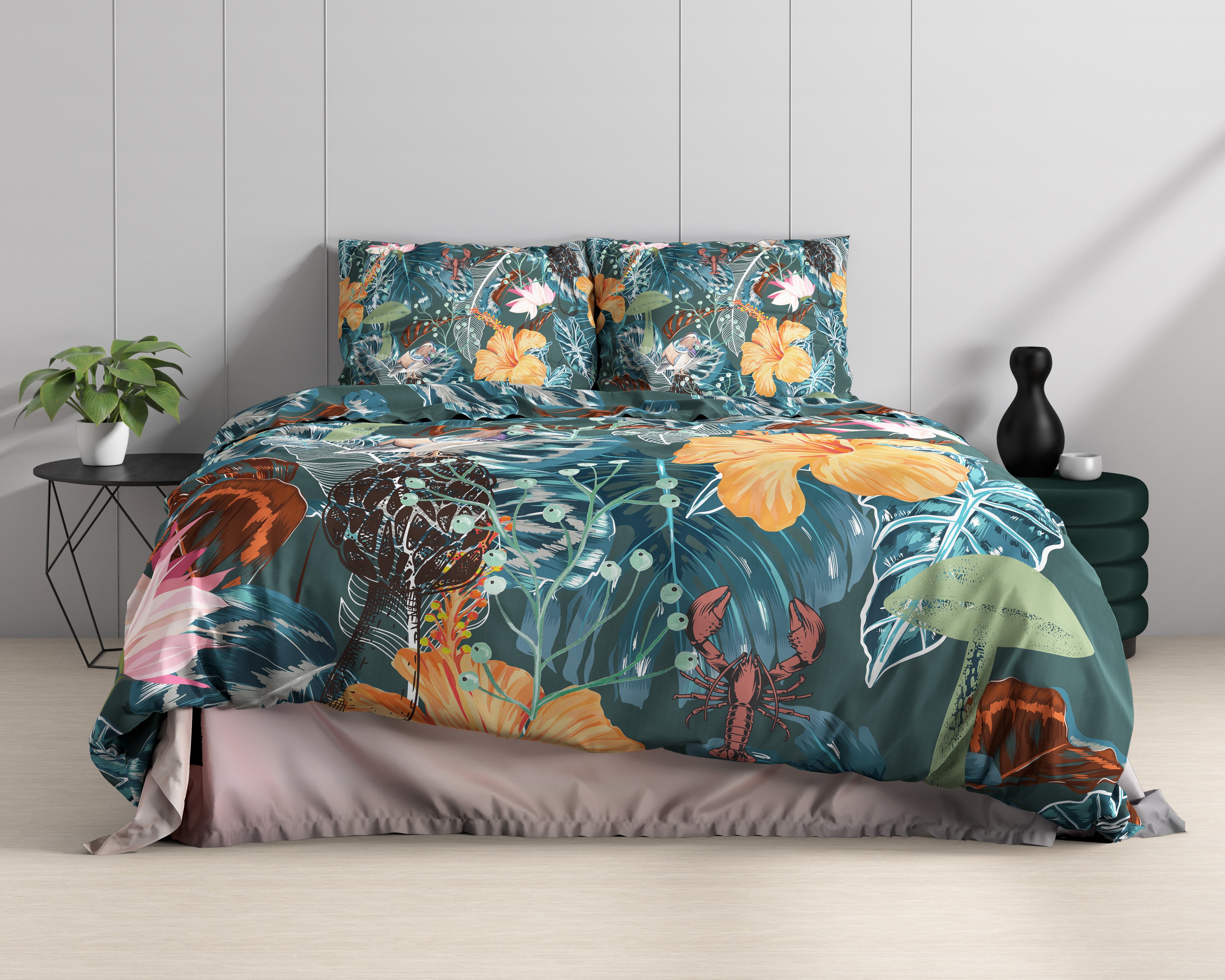 NordDream Satijn Calanthe pussilakana 240x220 vihreä satiini