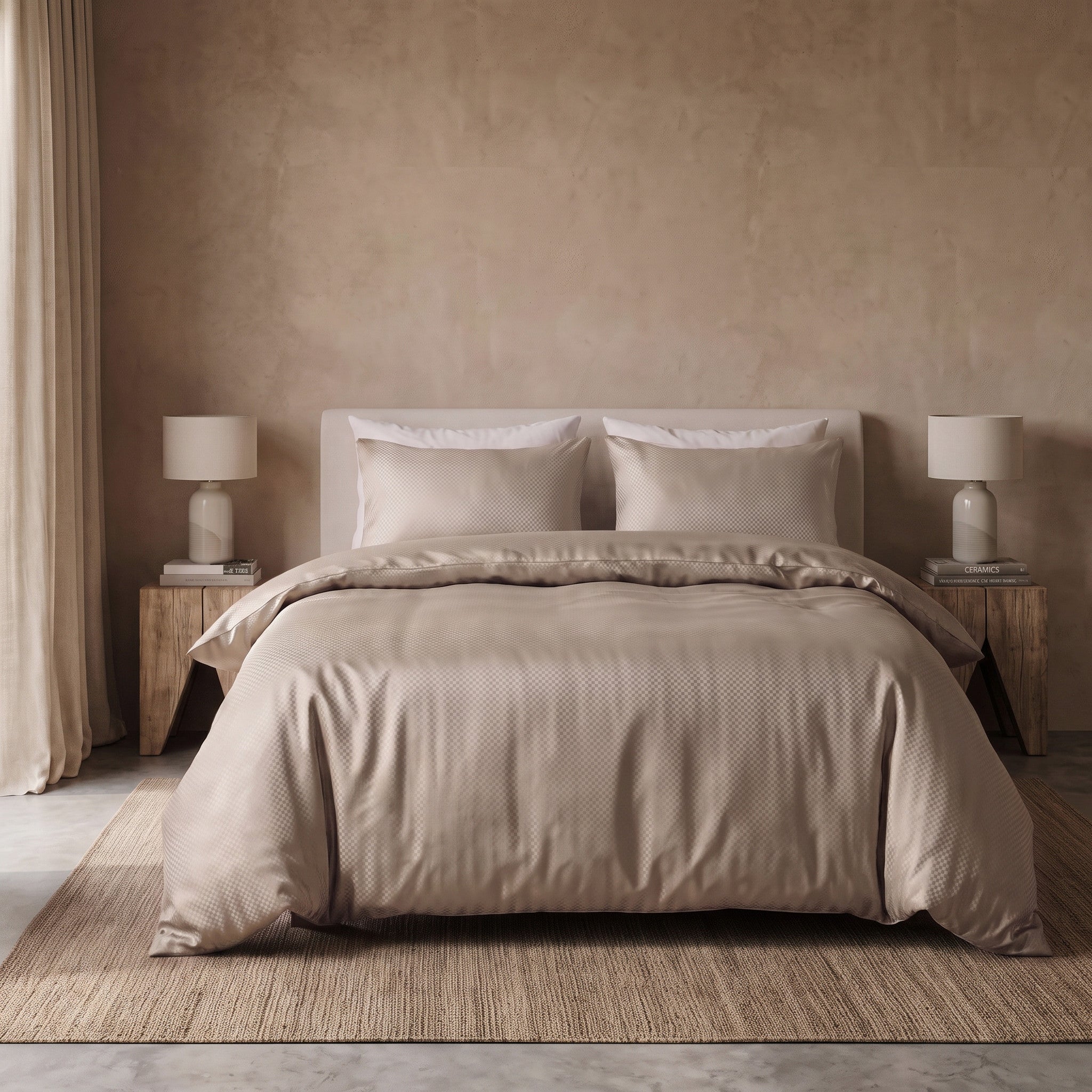 NordDream Satin Point Taupe pussilakana 240x220 kohokuvio