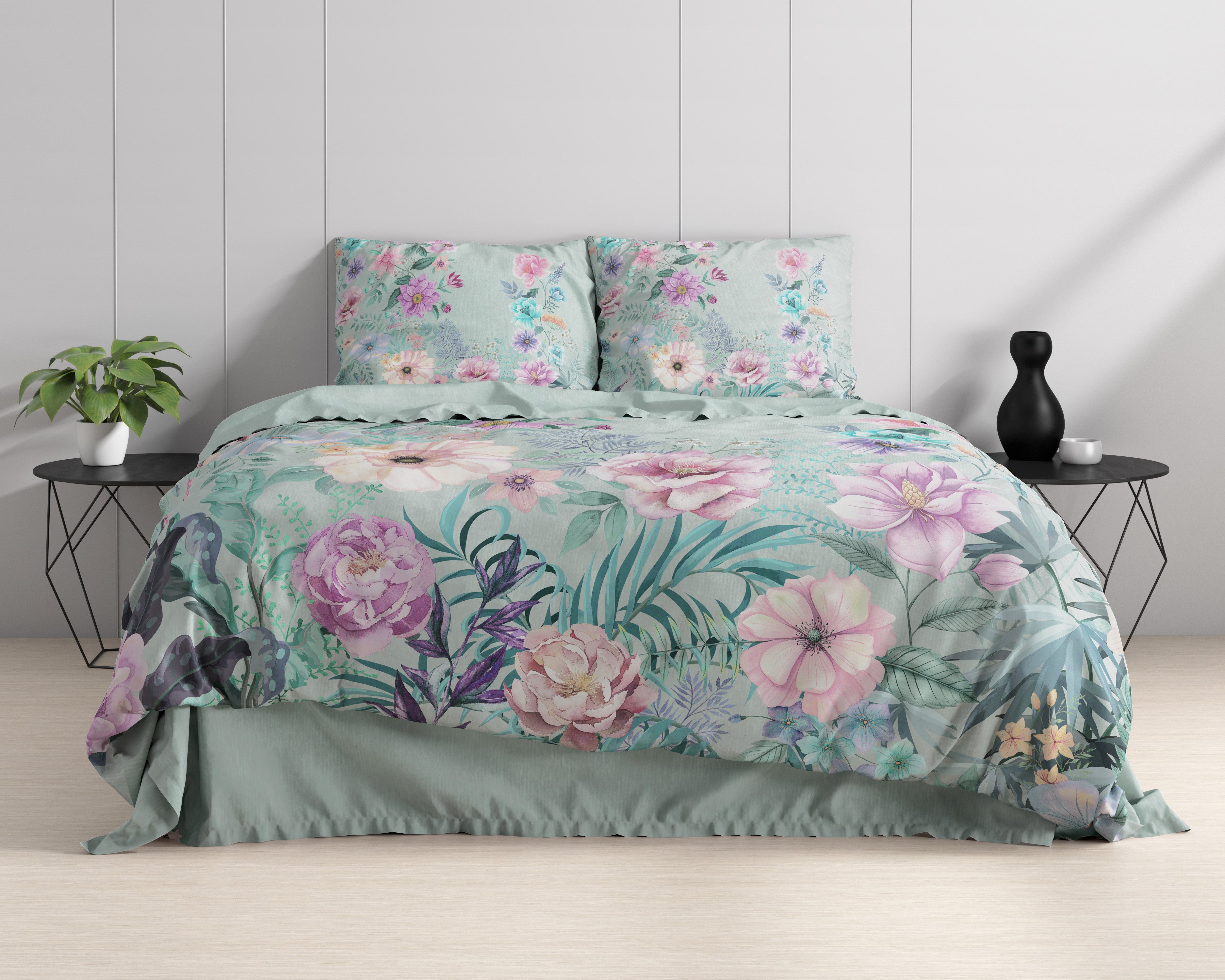 NordDream Nature Flore pussilakanasetti sininen 200x200 puuvilla