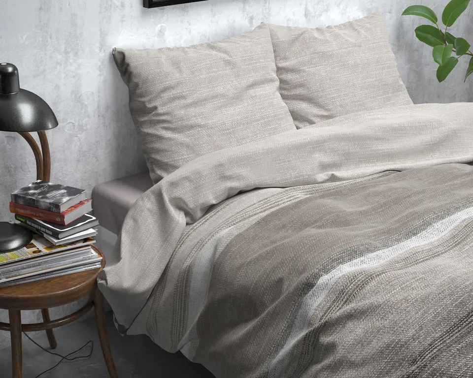 NordDream Flanel Stone Stripe pussilakanasetti taupe 200x220