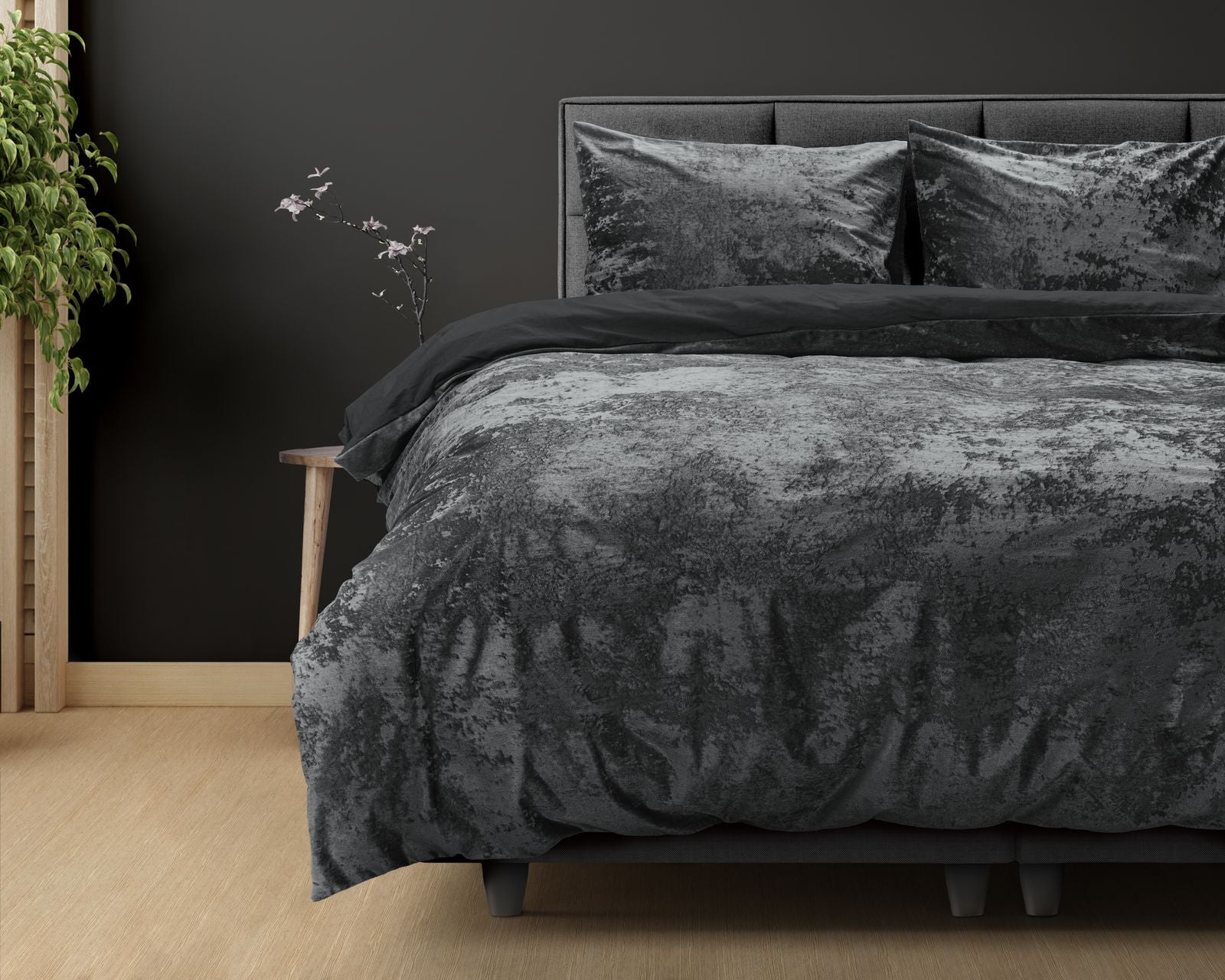 NordDream Crushed Velvet samettipussilakana 140x220 antrasiitti
