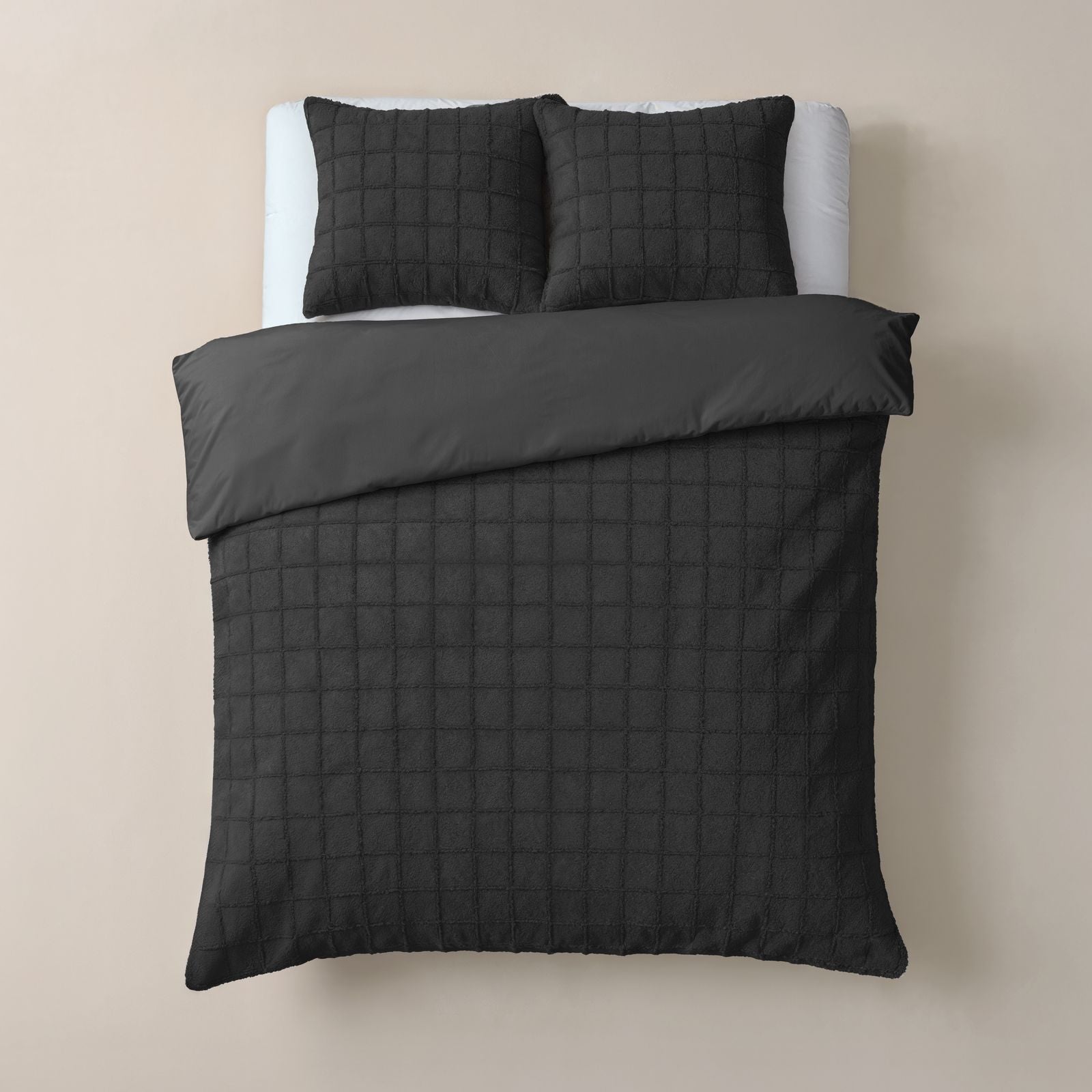 NordDream Teddy Faux Fur Check pussilakanasetti musta 140x200 tekoturkis