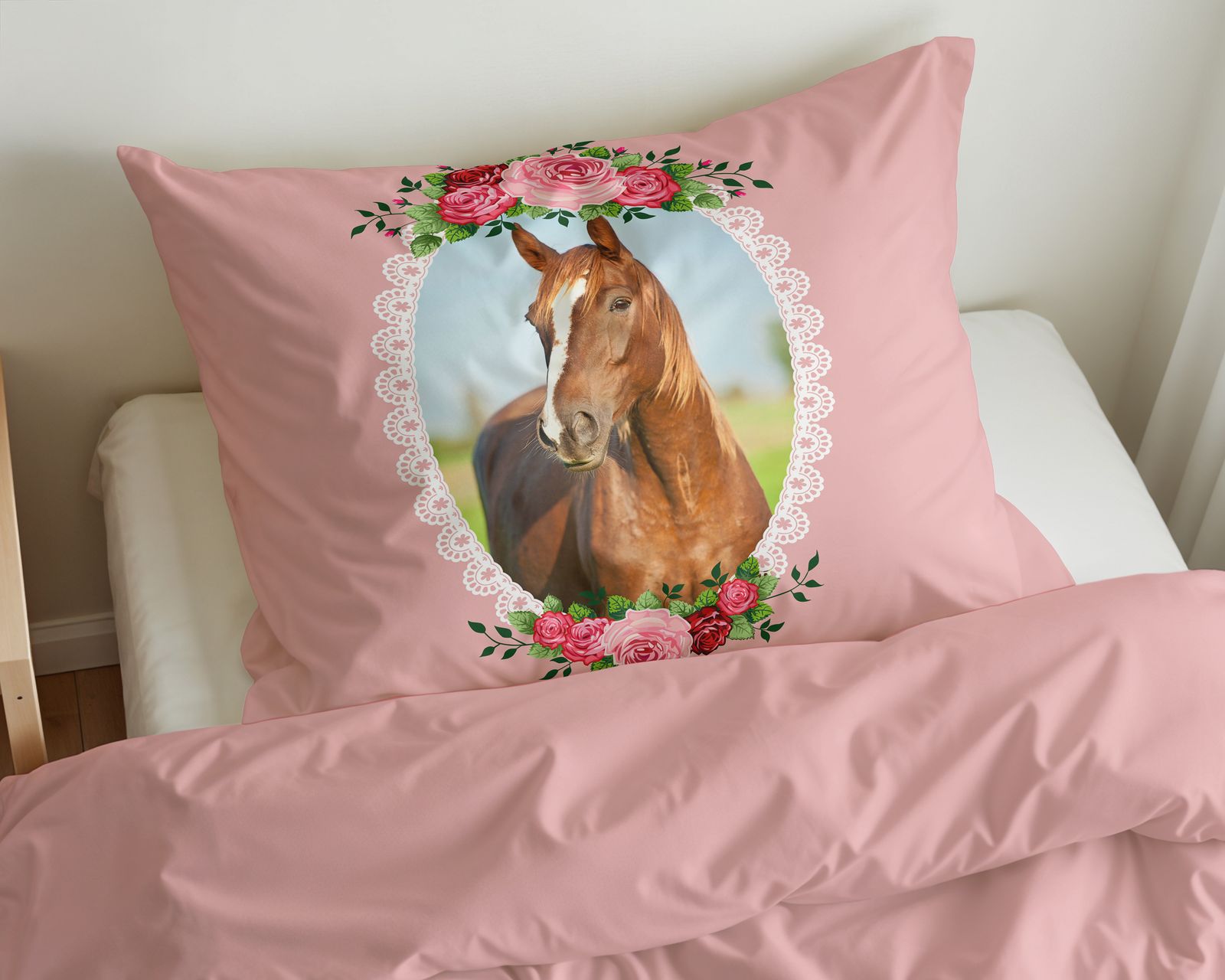 NordDream Kids Cute Horse Roze pussilakana 140x200 mikrokuitu