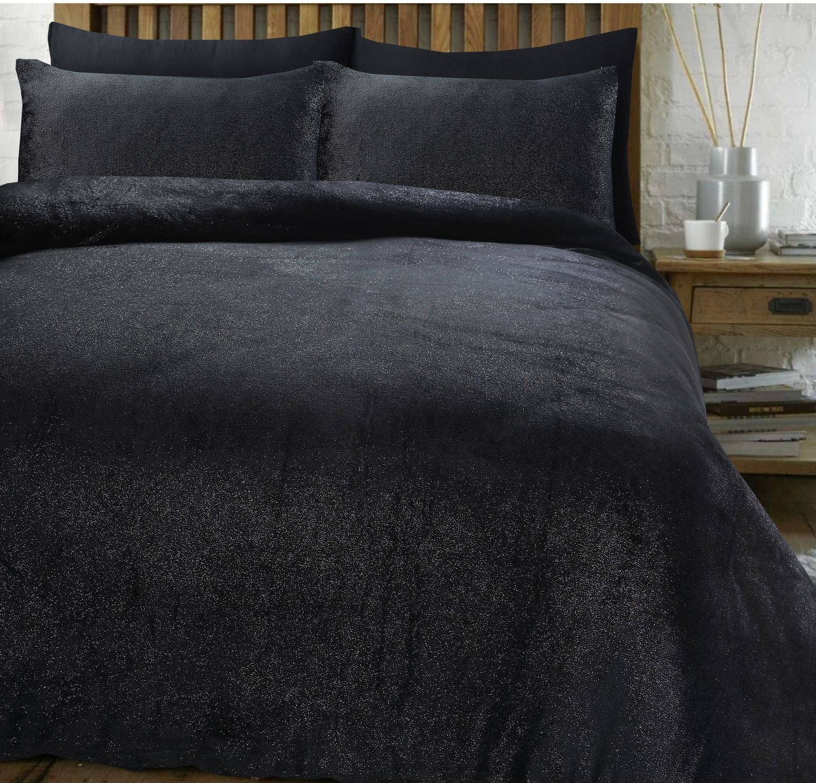 NordDream Glamour Deco Foil pussilakana 140x200/220 musta flanelli