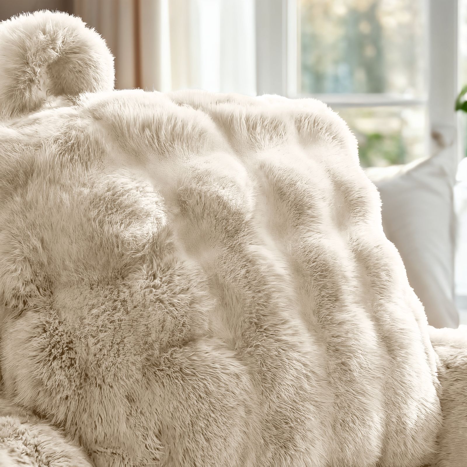 NordDream Pompom lukutyyny 34x50 beige tekoturkis