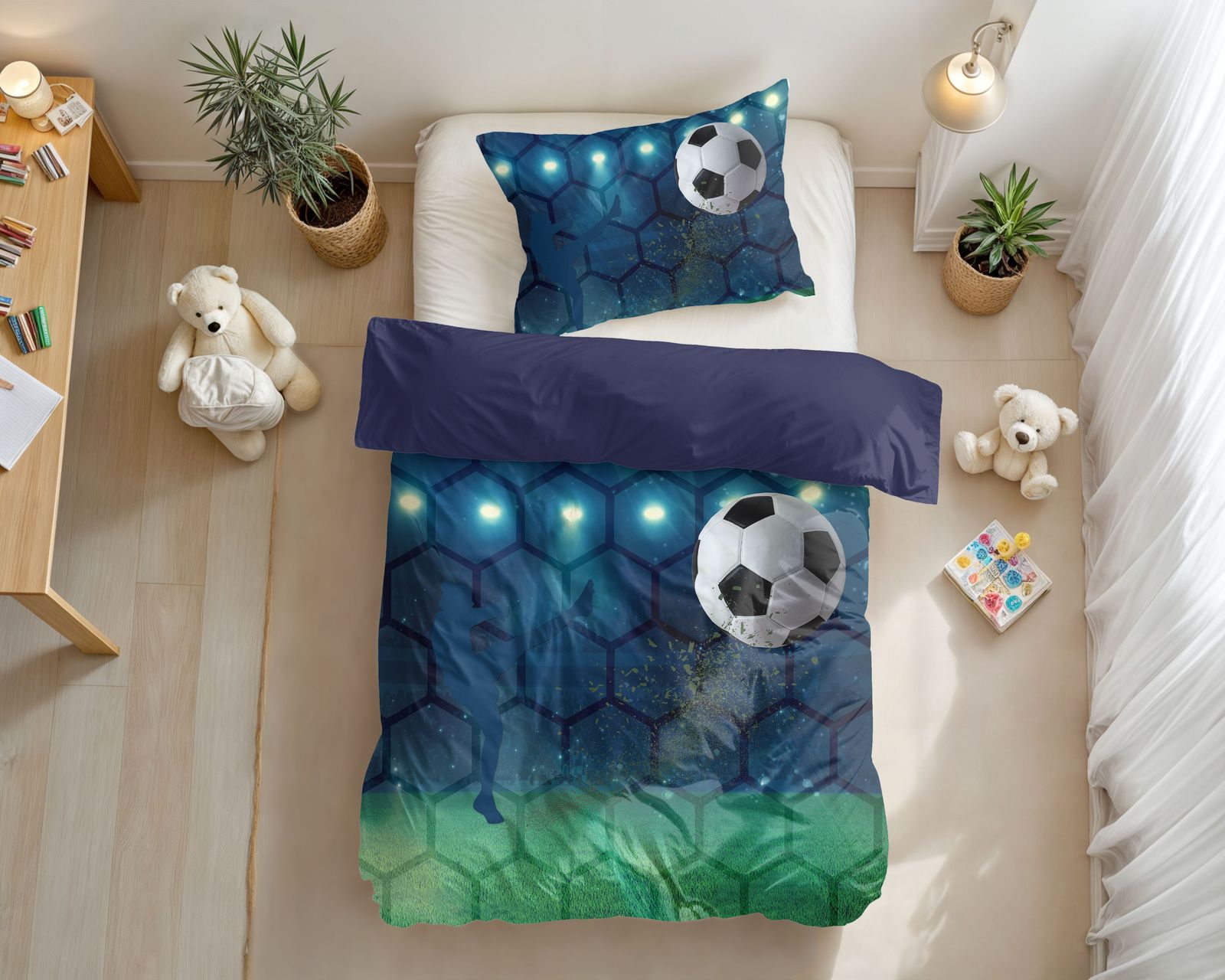 NordDream Kids Live Football pussilakanasetti sininen 140x220 cm