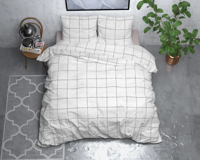 NordDream Flanel Deep check pussilakana 200x200/220 valkoinen