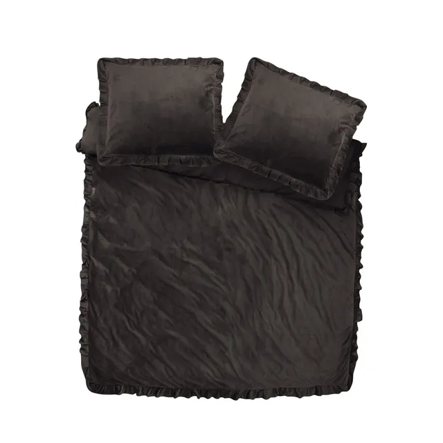 NordDream Velvet Ruffles pussilakana 200x220 musta sametti
