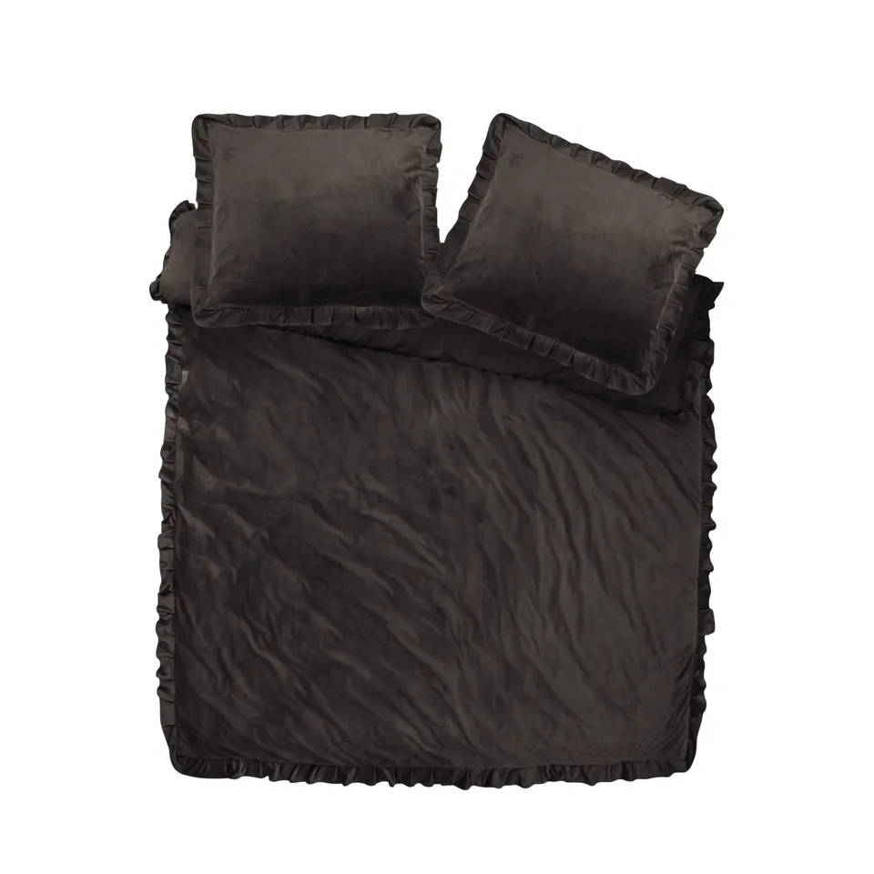 NordDream Velvet Ruffles pussilakana 200x220 musta sametti