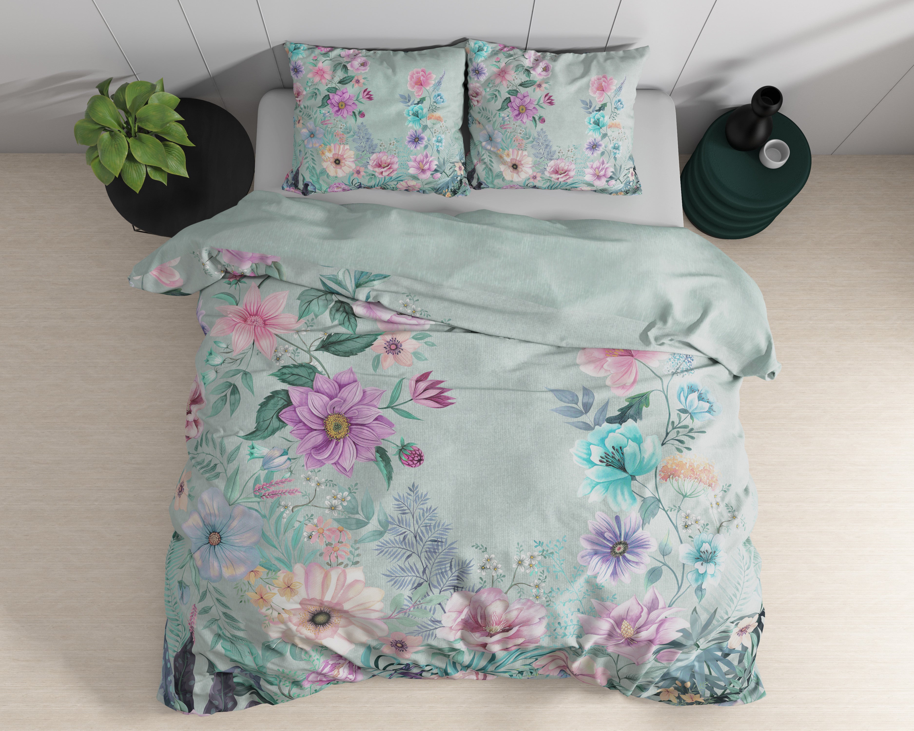 NordDream Nature Flore pussilakanasetti sininen 200x200 puuvilla