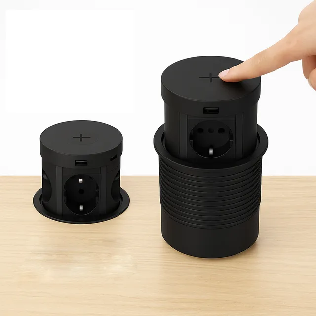 TC Pop-up Power 360 pöytäpistorasia musta