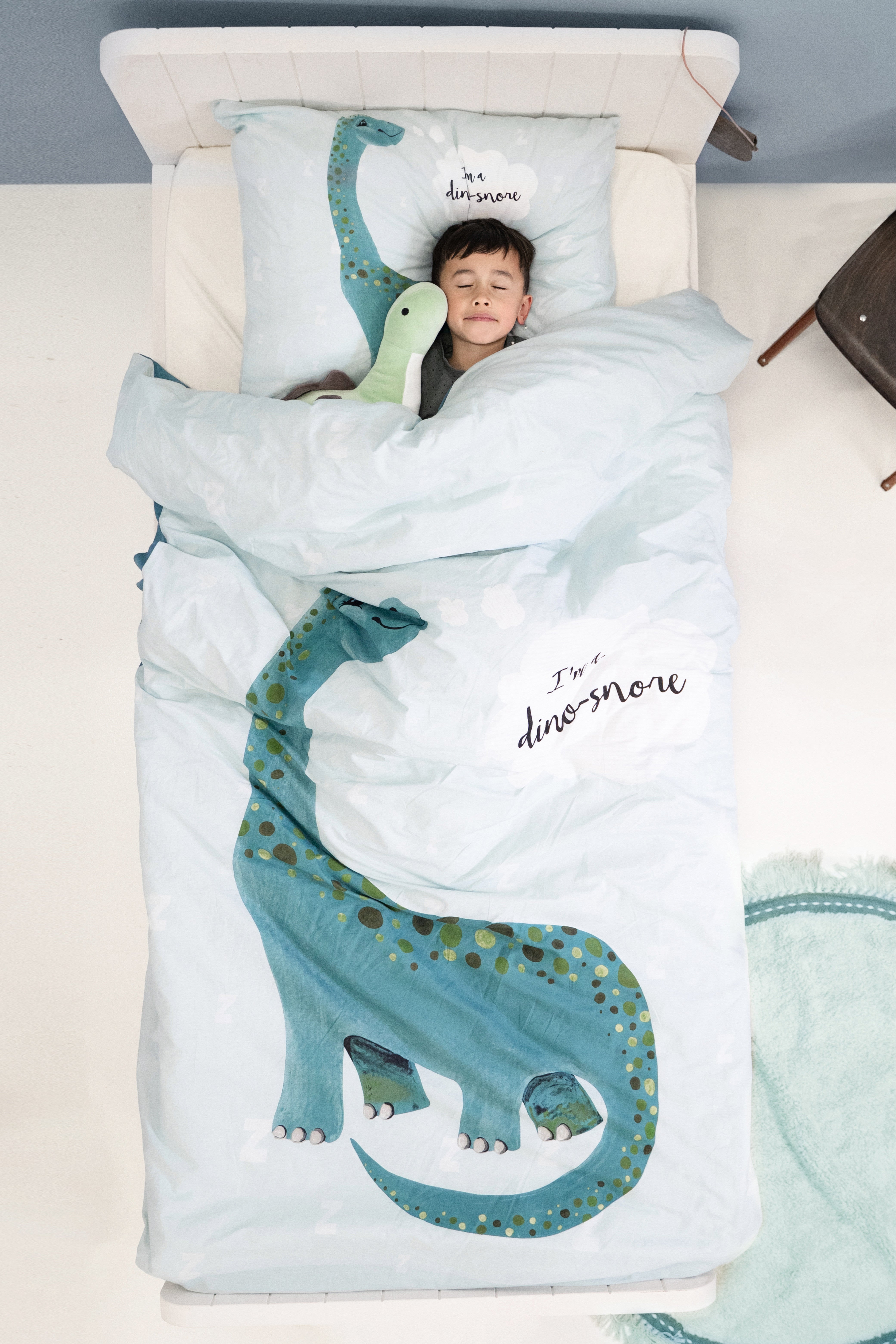 NordDream Kids I'm a Dino-Sore pussilakana 140x220 sininen