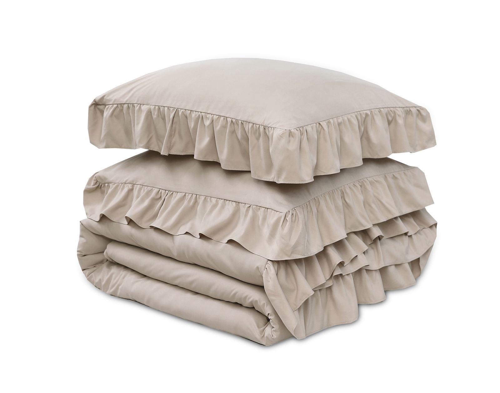 NordDream Fresh Ruffles taupe pussilakanasetti 240x200 silitysvapaa