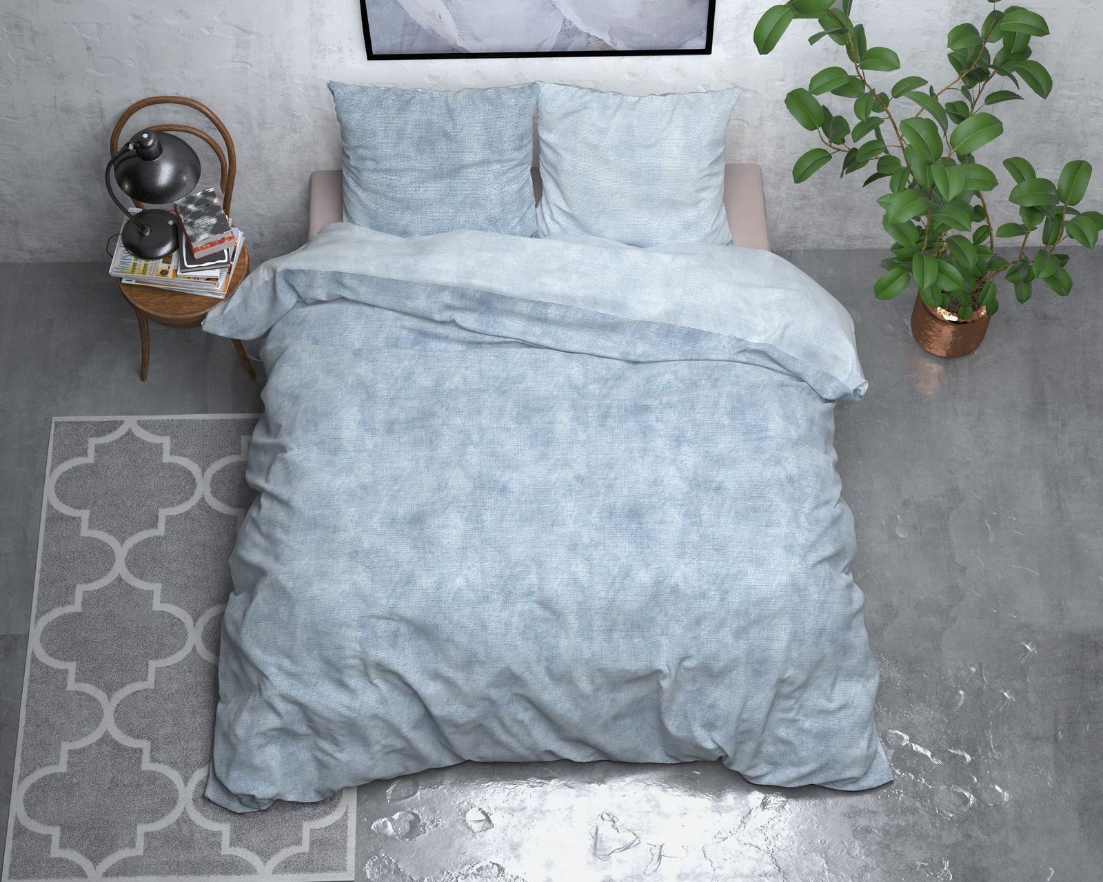 NordDream Flanel Washed Cotton pussilakana 200x200/220 sininen