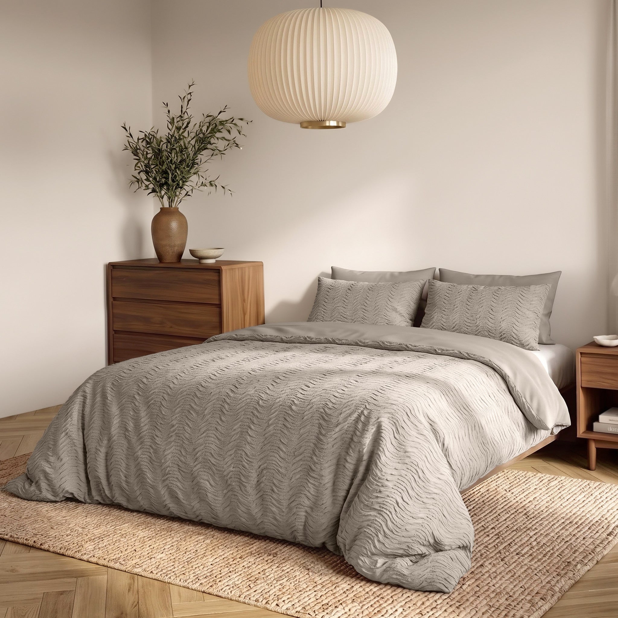 NordDream Embossed Curve pussilakana 140x200 taupe/harmaa