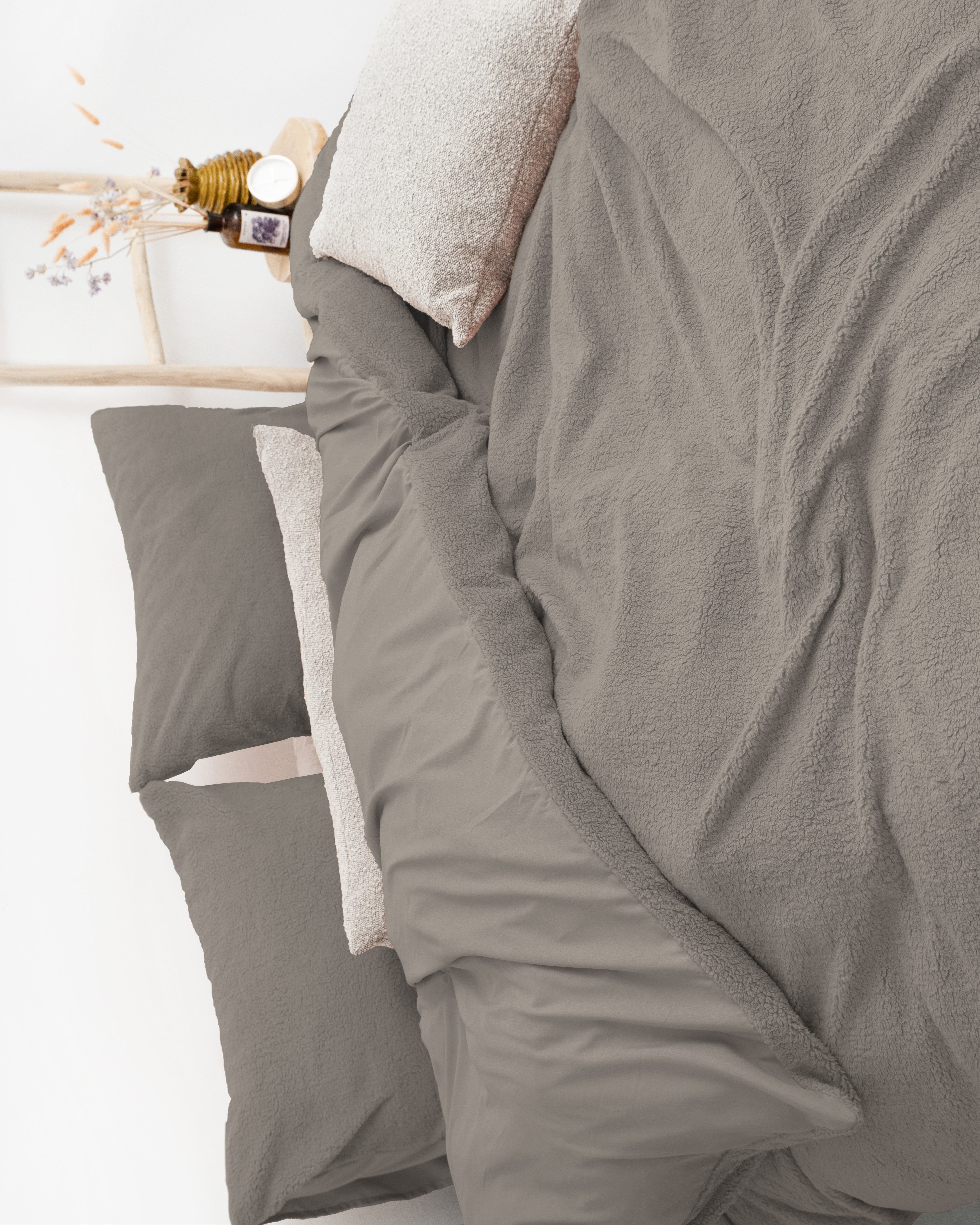 NordDream Teddy kaki pussilakanasetti 200x200/220 cm pörröinen