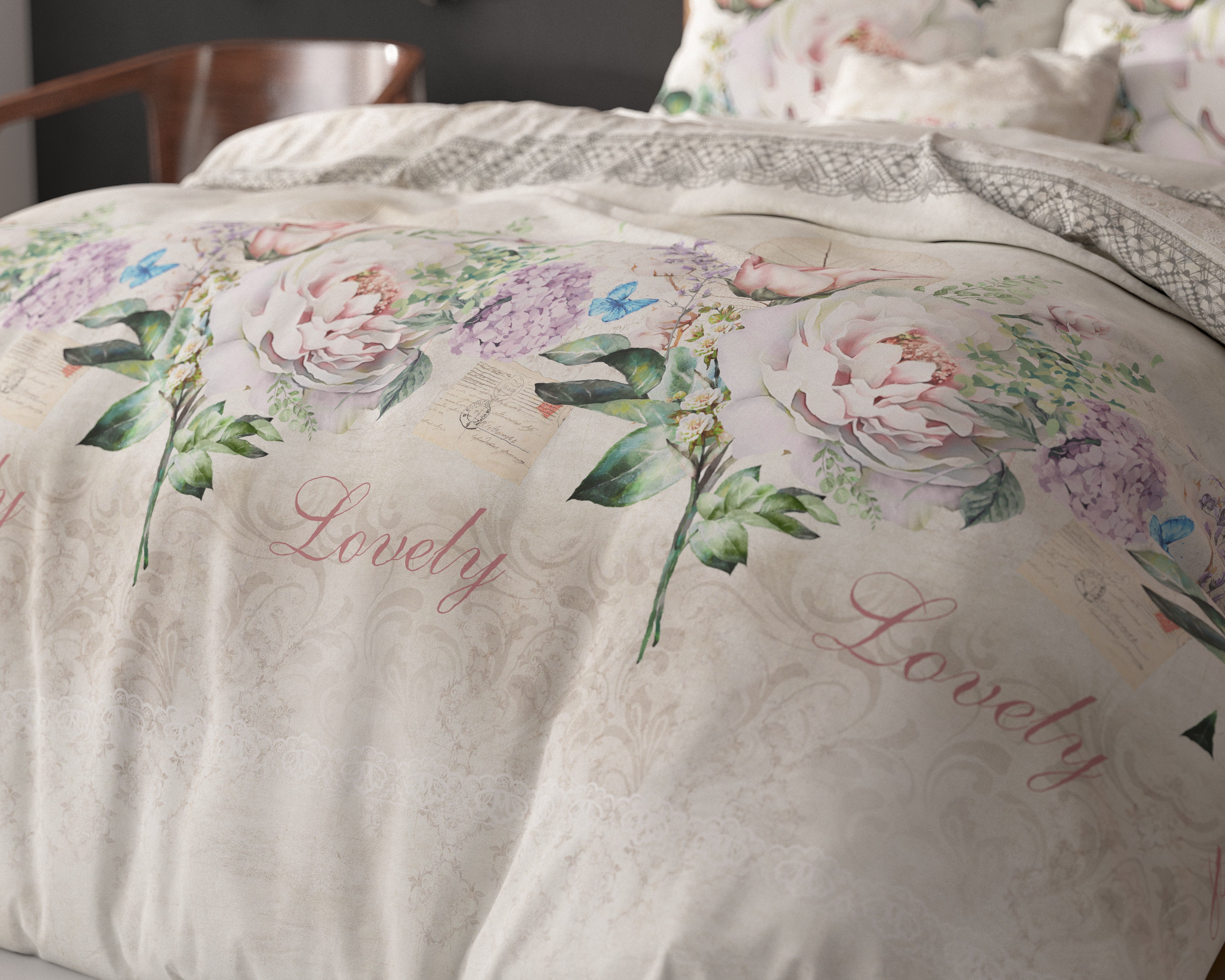 NordDream Elegance Lovely Flower Beige pussilakana 200x220 kaksipuolinen