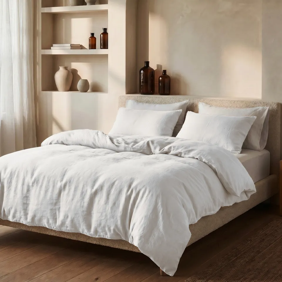 NordDream Stone Washed pussilakana 240x200 valkoinen puuvilla