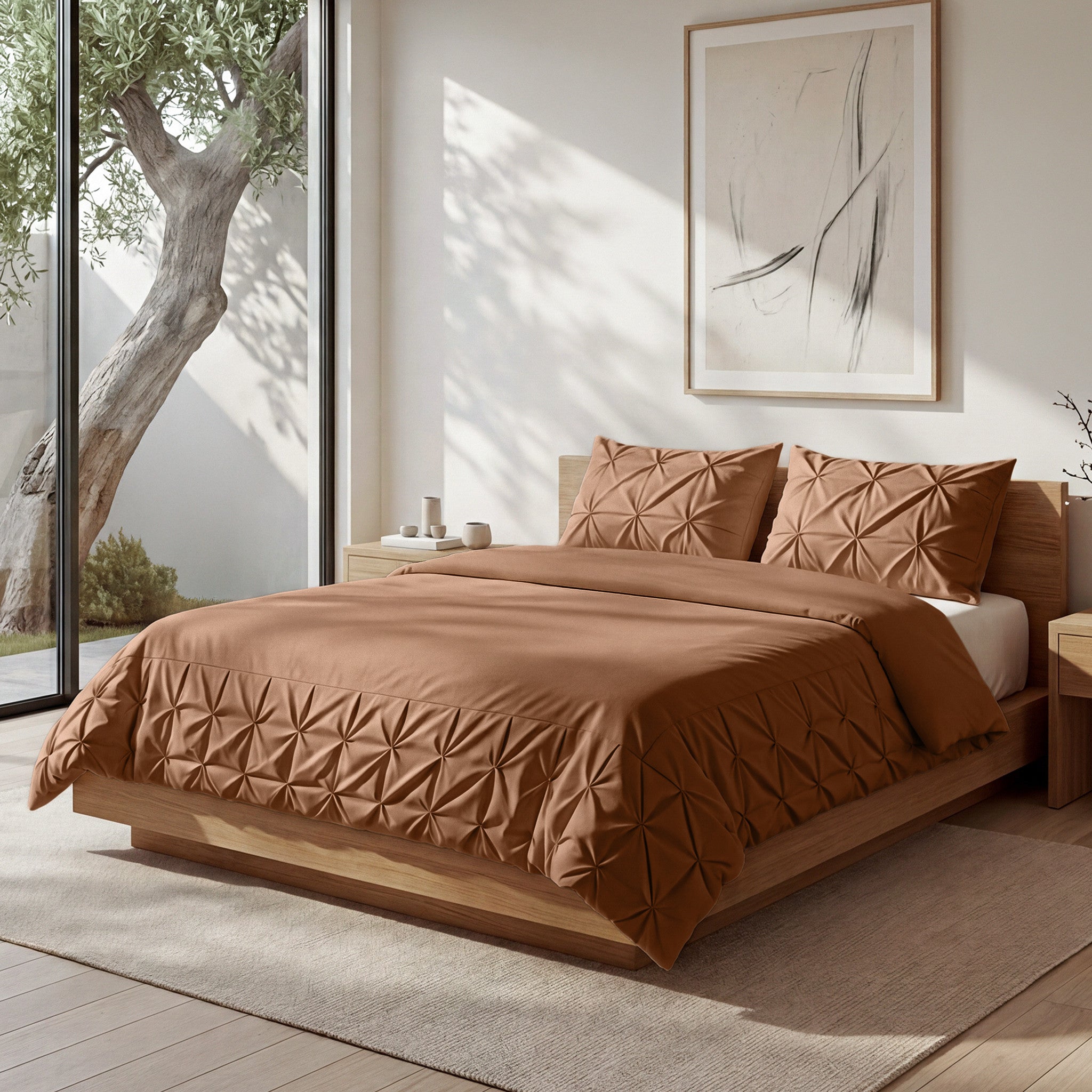 NordDream Fresh Border Pintuck Mocha Moose pussilakana 200x220