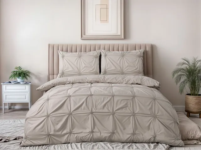 NordDream Fresh Punch pintuck pussilakanasetti taupe 200x200 kohokuvio