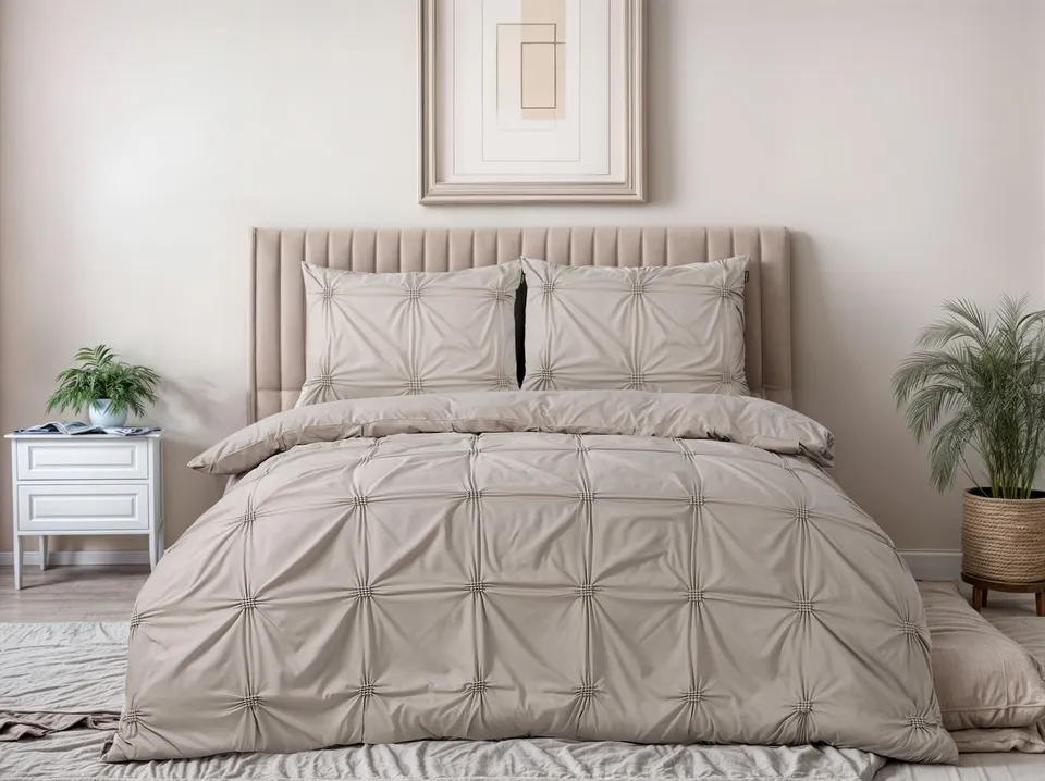 NordDream Fresh Punch pintuck pussilakanasetti taupe 200x200 kohokuvio