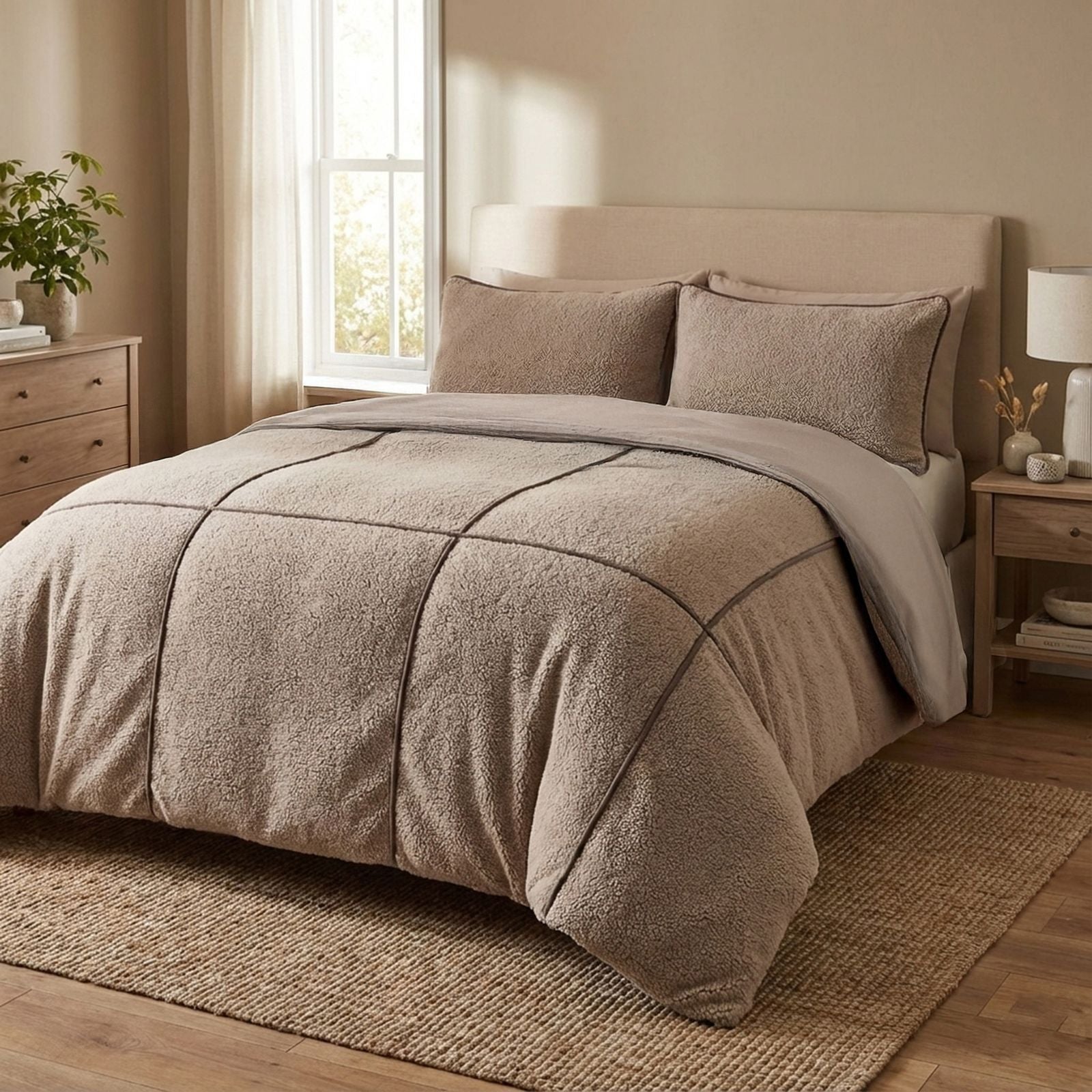 NordDream Teddy Trim pussilakana taupe 240x200/220 lämmin