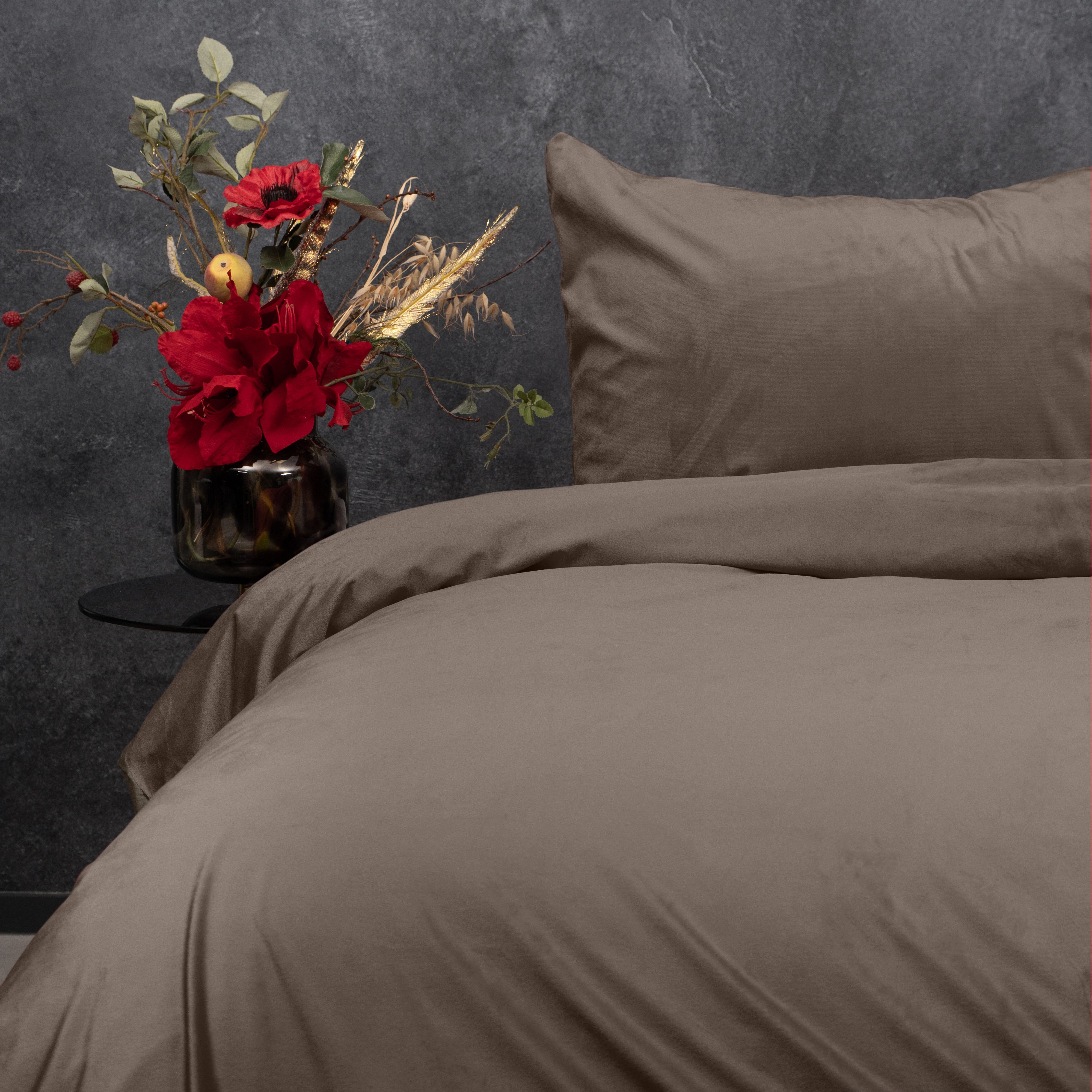 NordDream Velvet Uni pussilakana 140x220 taupe sametti