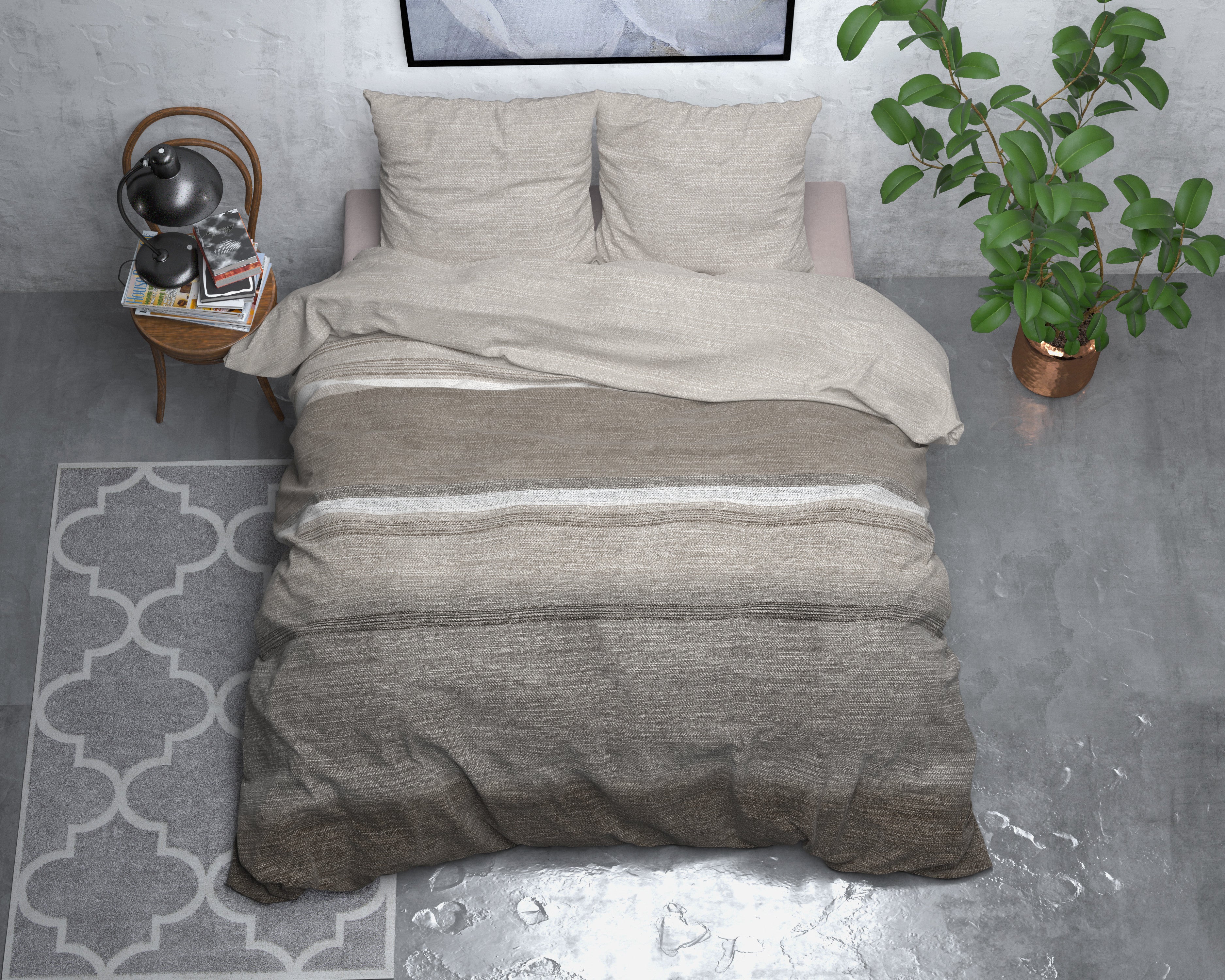 NordDream Flanel Stone Stripe pussilakanasetti taupe 200x220