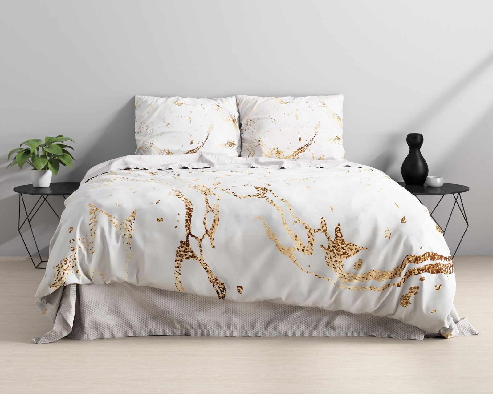 NordDream Marble Bianco pussilakana valkoinen 200x200 satiini